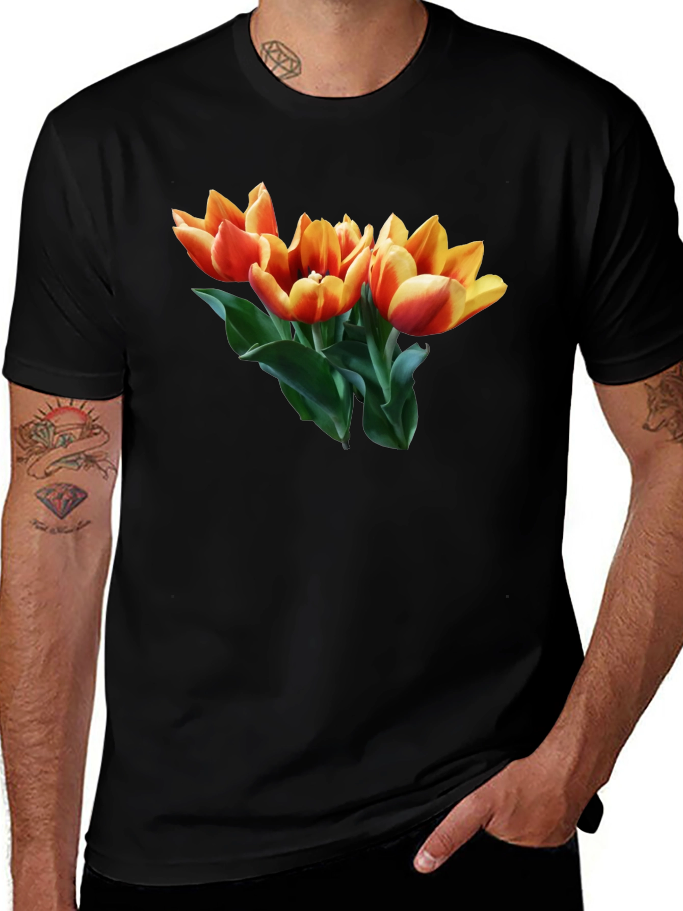 Tulip Graphic Tee - Stylish Black Cotton T-Shirt
