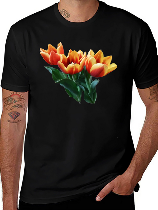 Tulip Graphic Tee - Stylish Black Cotton T-Shirt