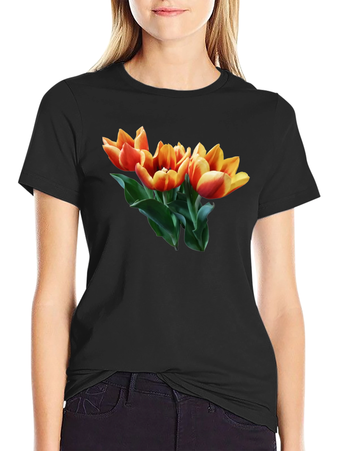 Tulip Graphic Tee - Stylish Black Cotton T-Shirt