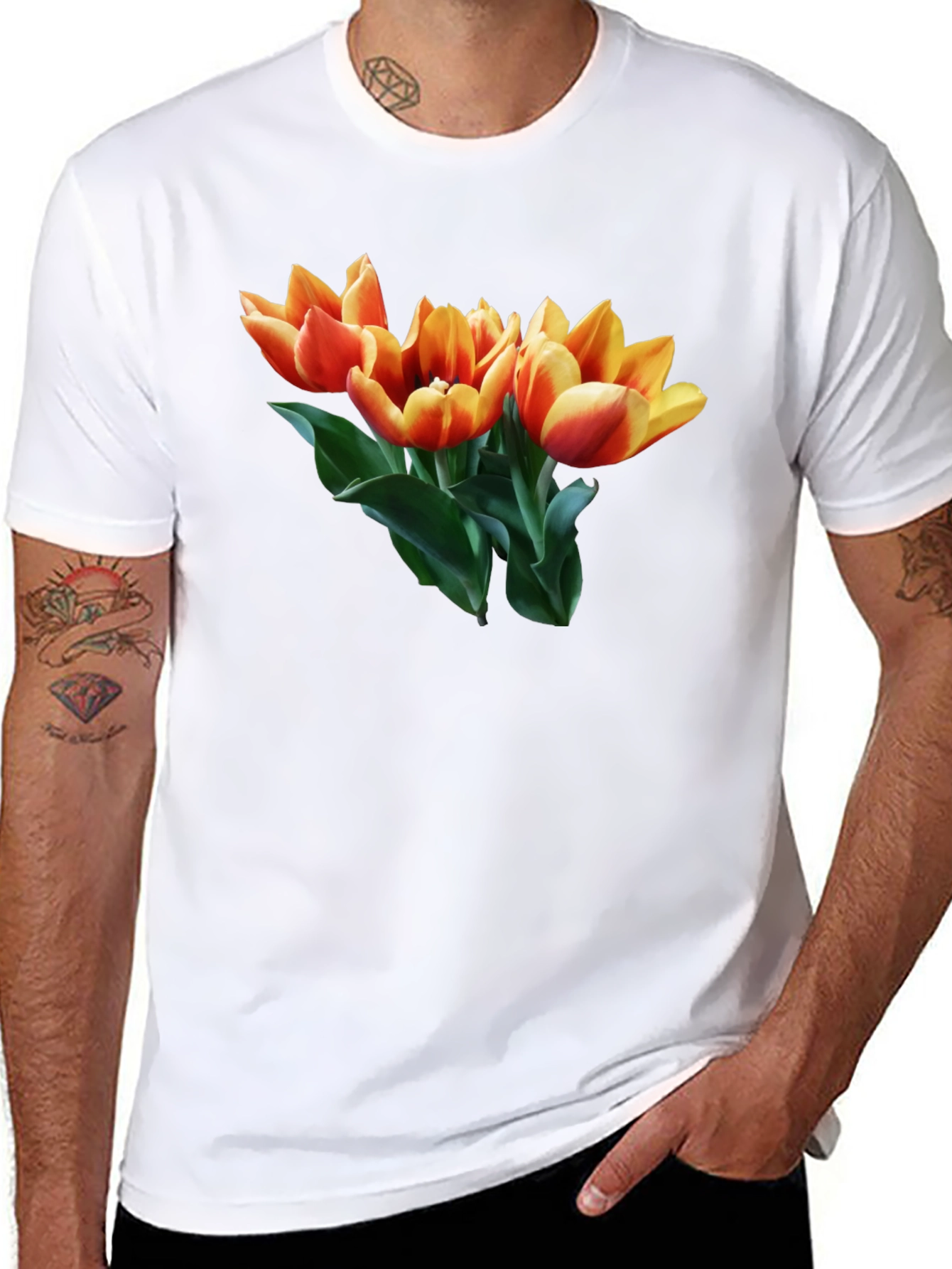 Tulip Graphic Tee - Stylish Black Cotton T-Shirt