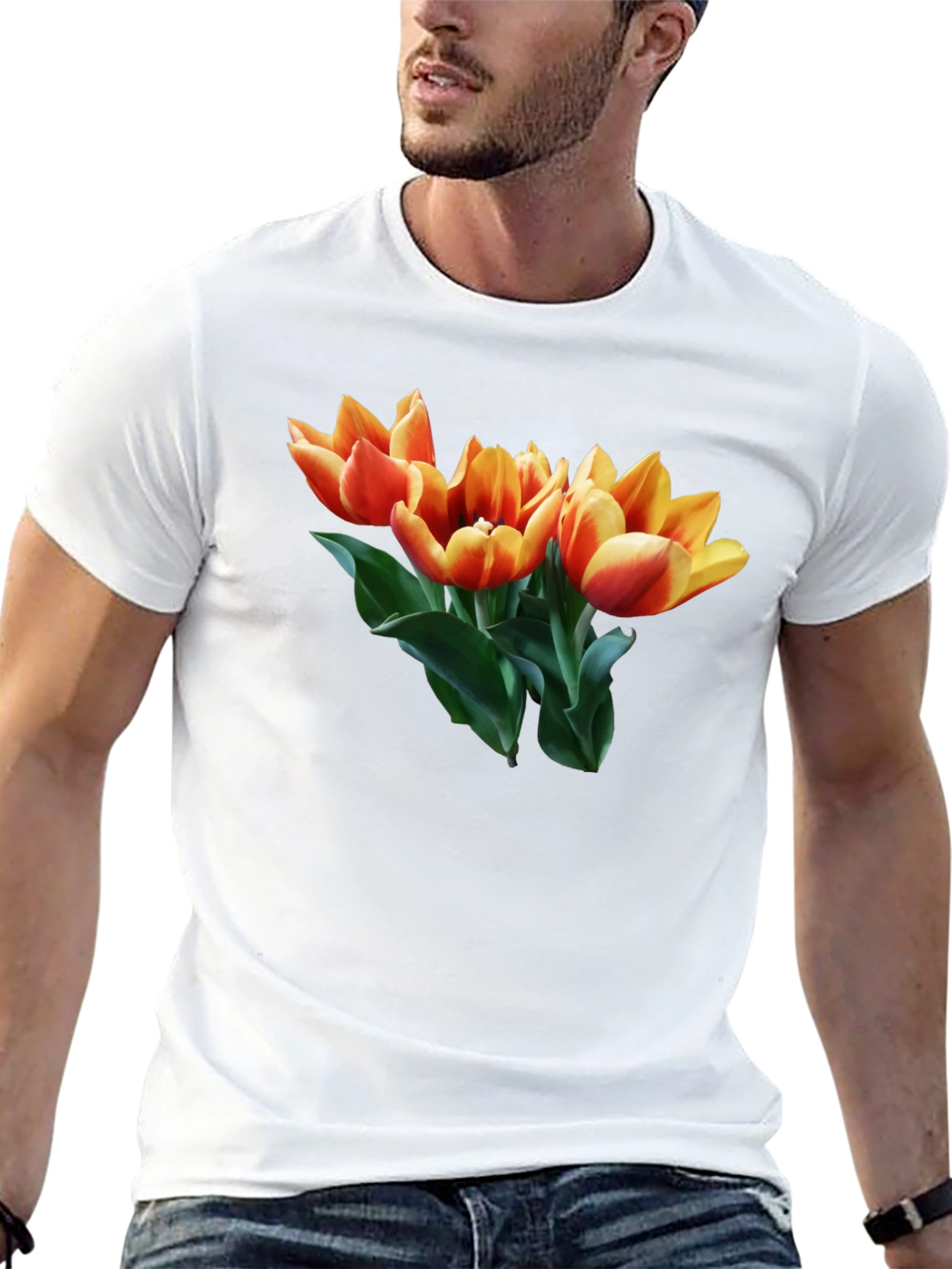 Tulip Graphic Tee - Stylish Black Cotton T-Shirt