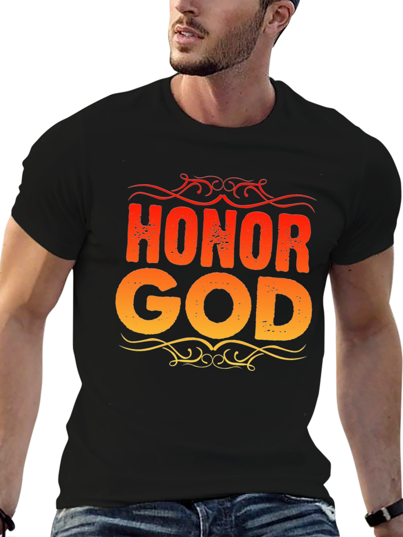 Honor God Graphic Tee - Christian Black T-Shirt