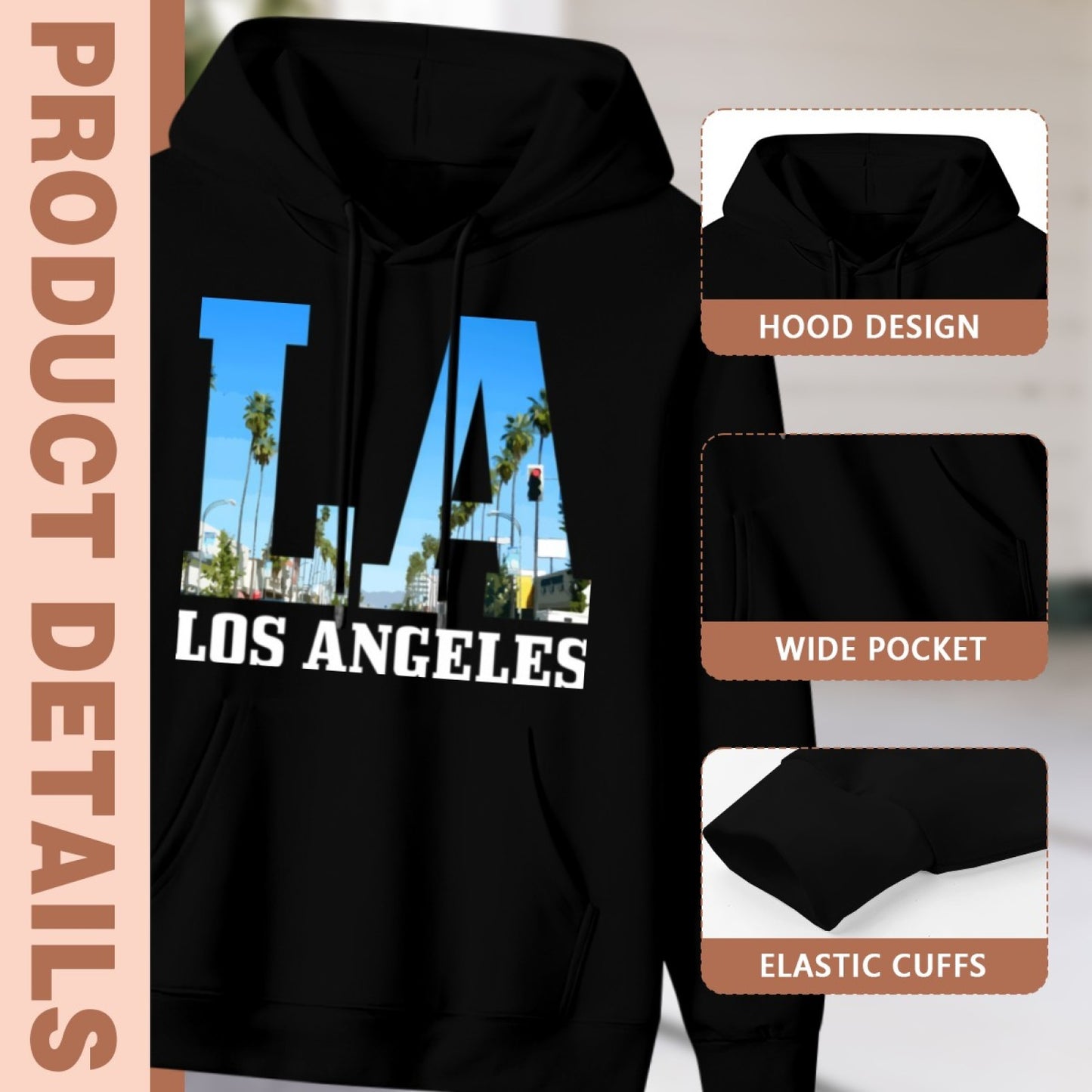 Stylish New Unisex Black Hoodie - Retro Plaid Pattern - Comfortable Hoodie - American Direct Shipping