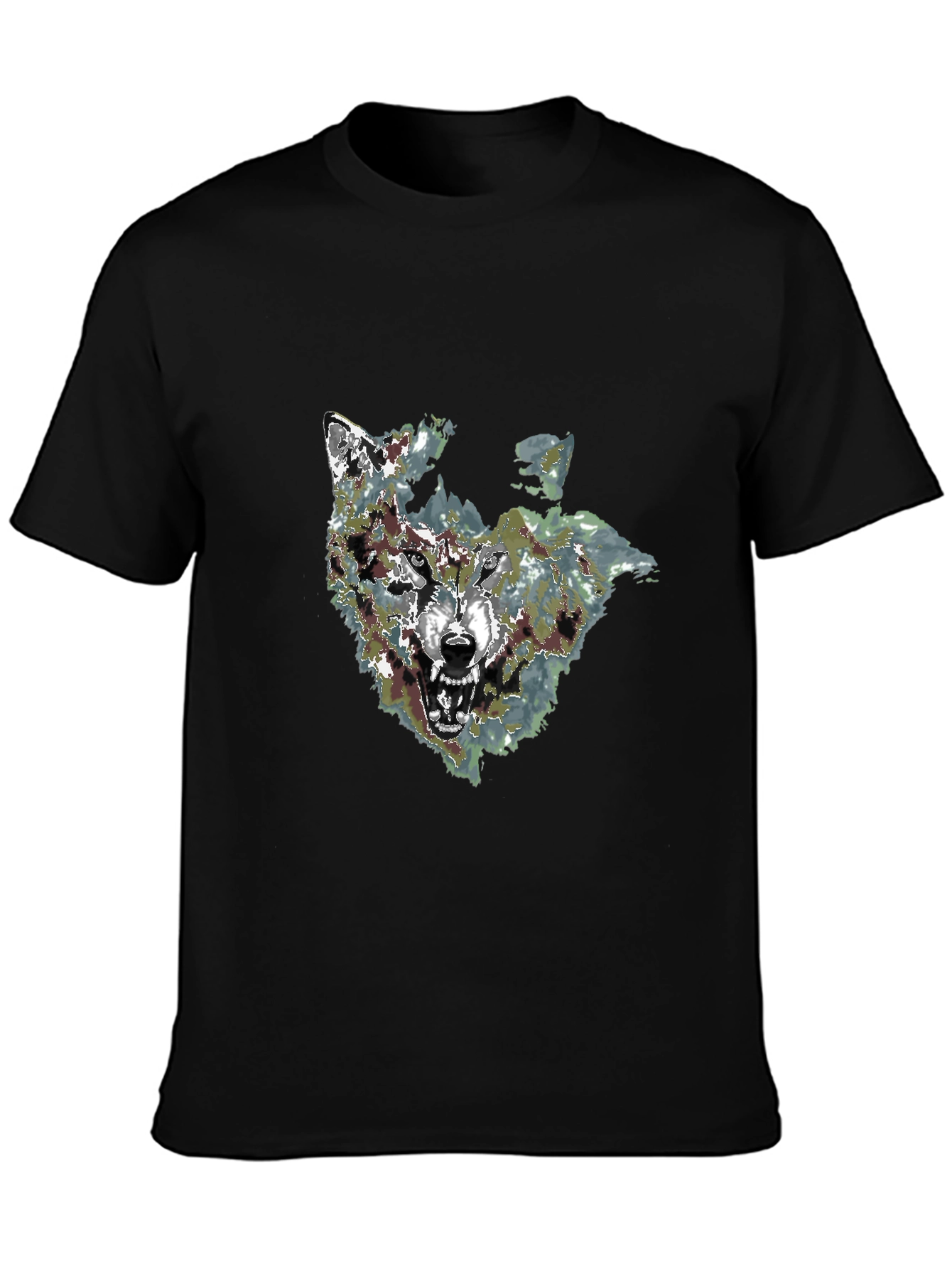 Mens Black Wolf Graphic Print T-Shirt