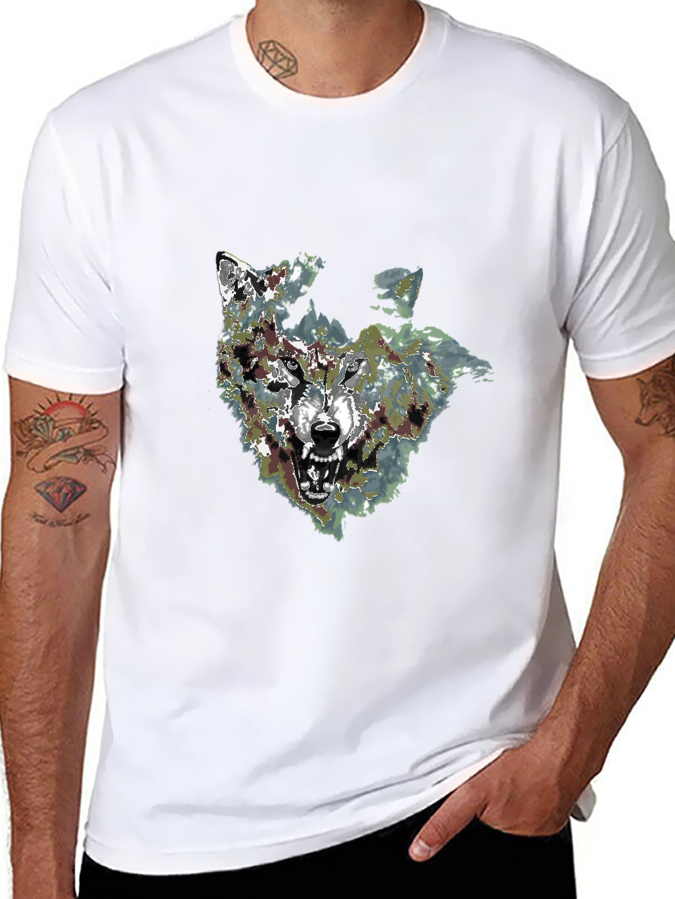 Mens Black Wolf Graphic Print T-Shirt