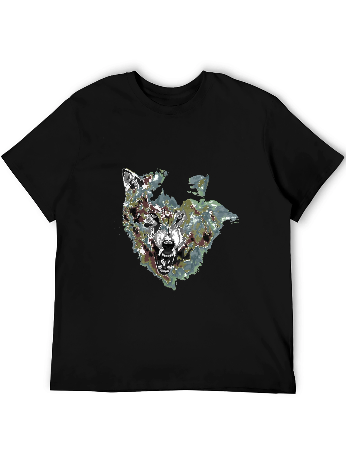 Mens Black Wolf Graphic Print T-Shirt