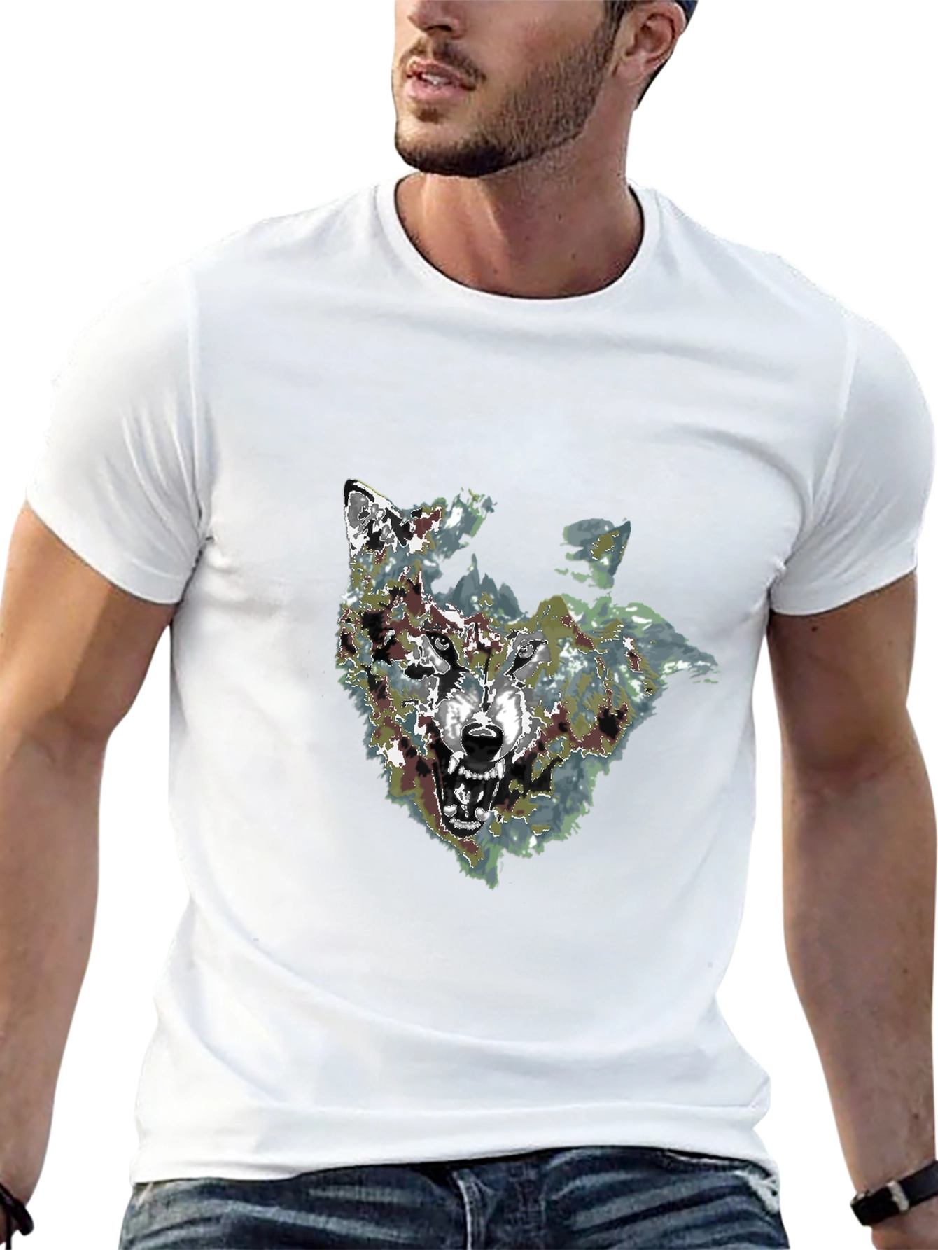 Mens Black Wolf Graphic Print T-Shirt