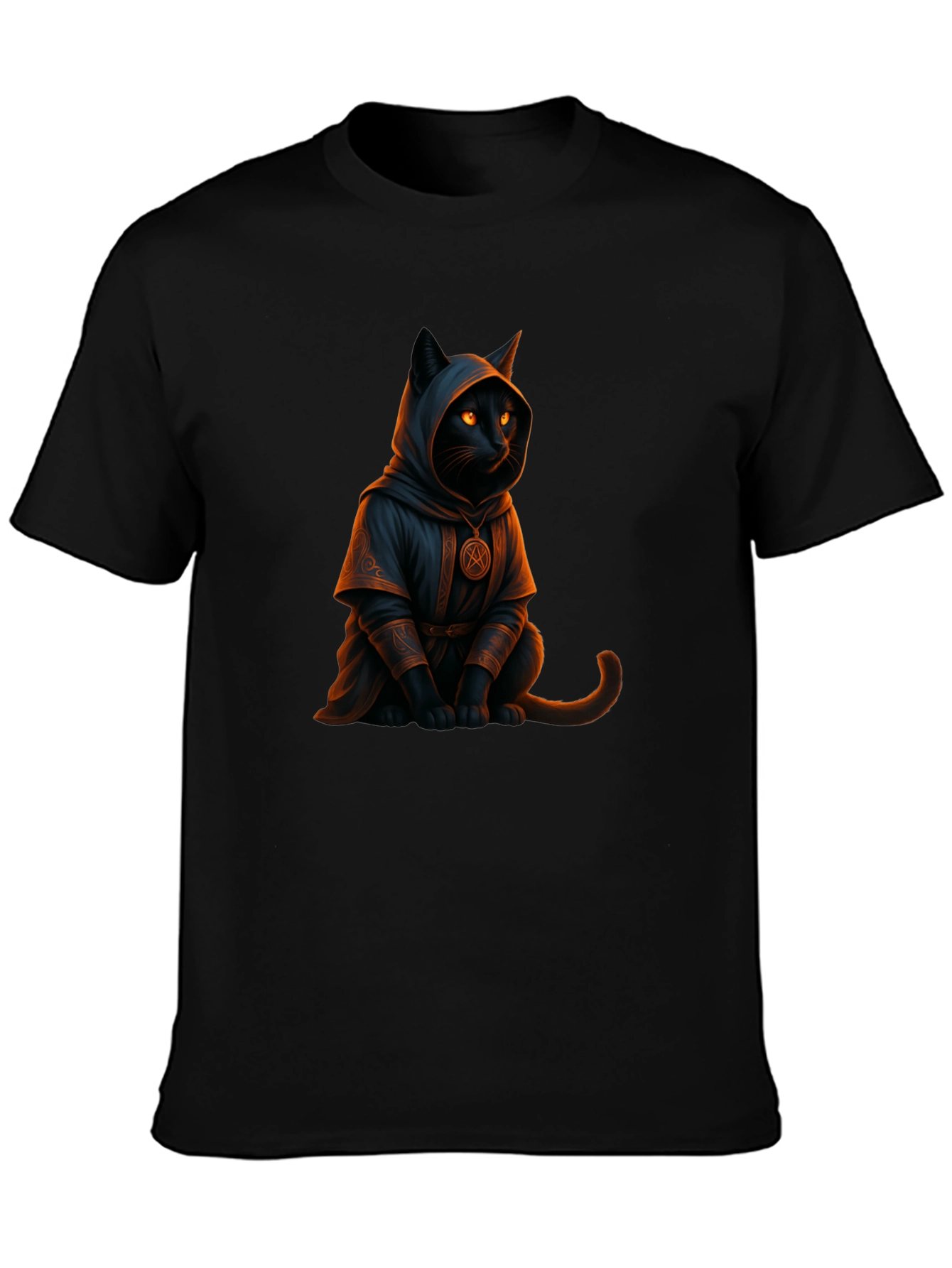 Wizard Cat Graphic Tee - Black Cotton T-Shirt