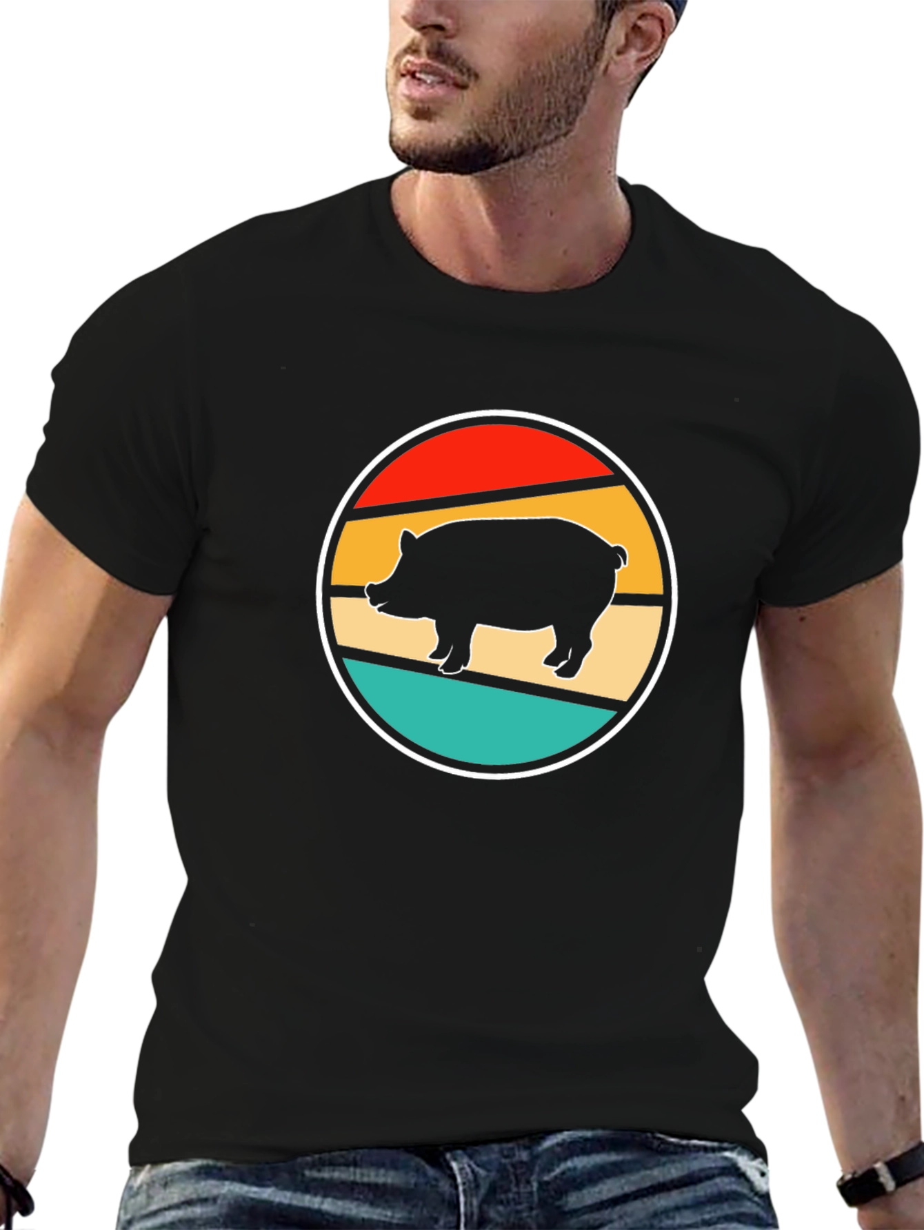 Retro Pig Graphic Tee - Unique Circular Design
