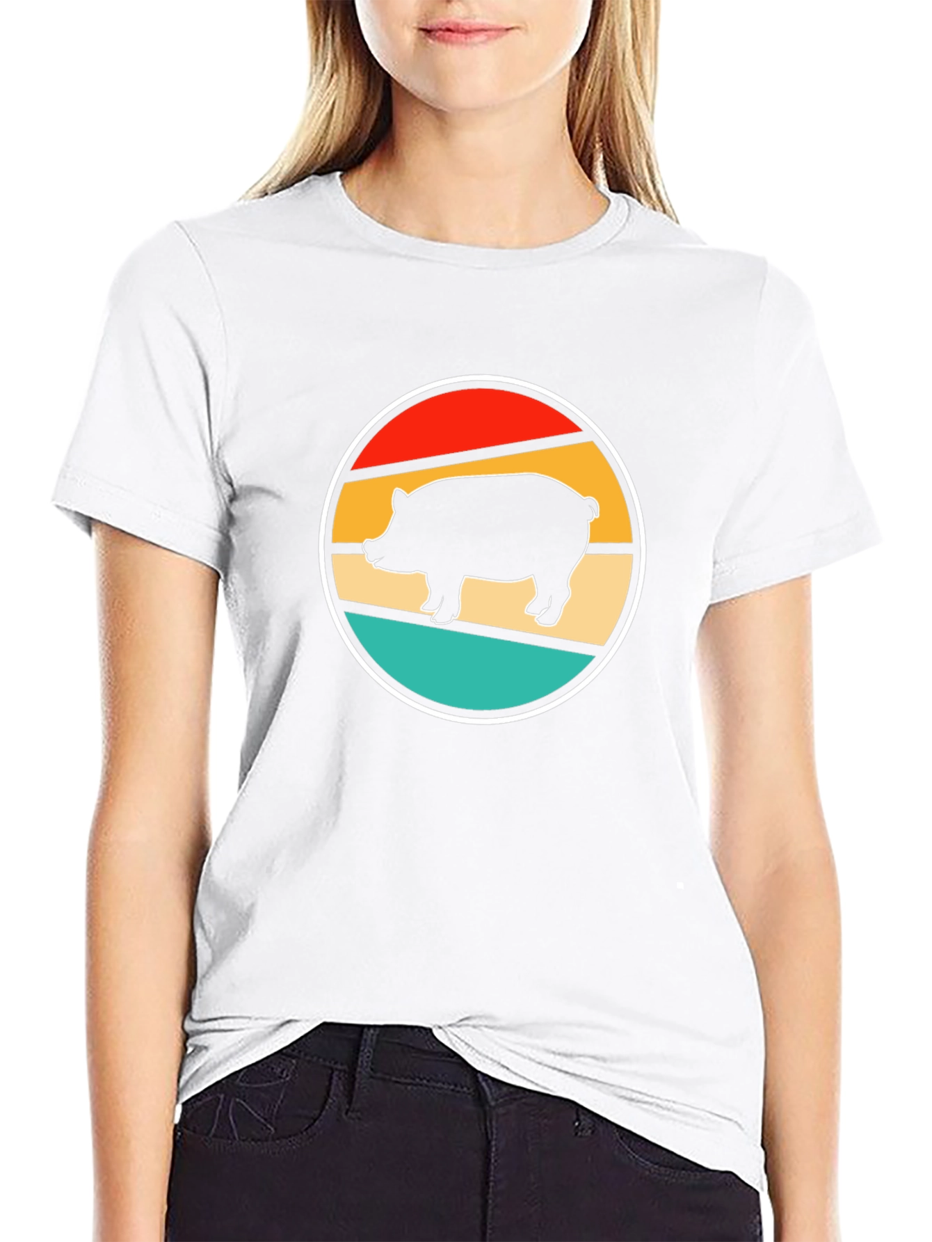 Retro Pig Graphic Tee - Unique Circular Design