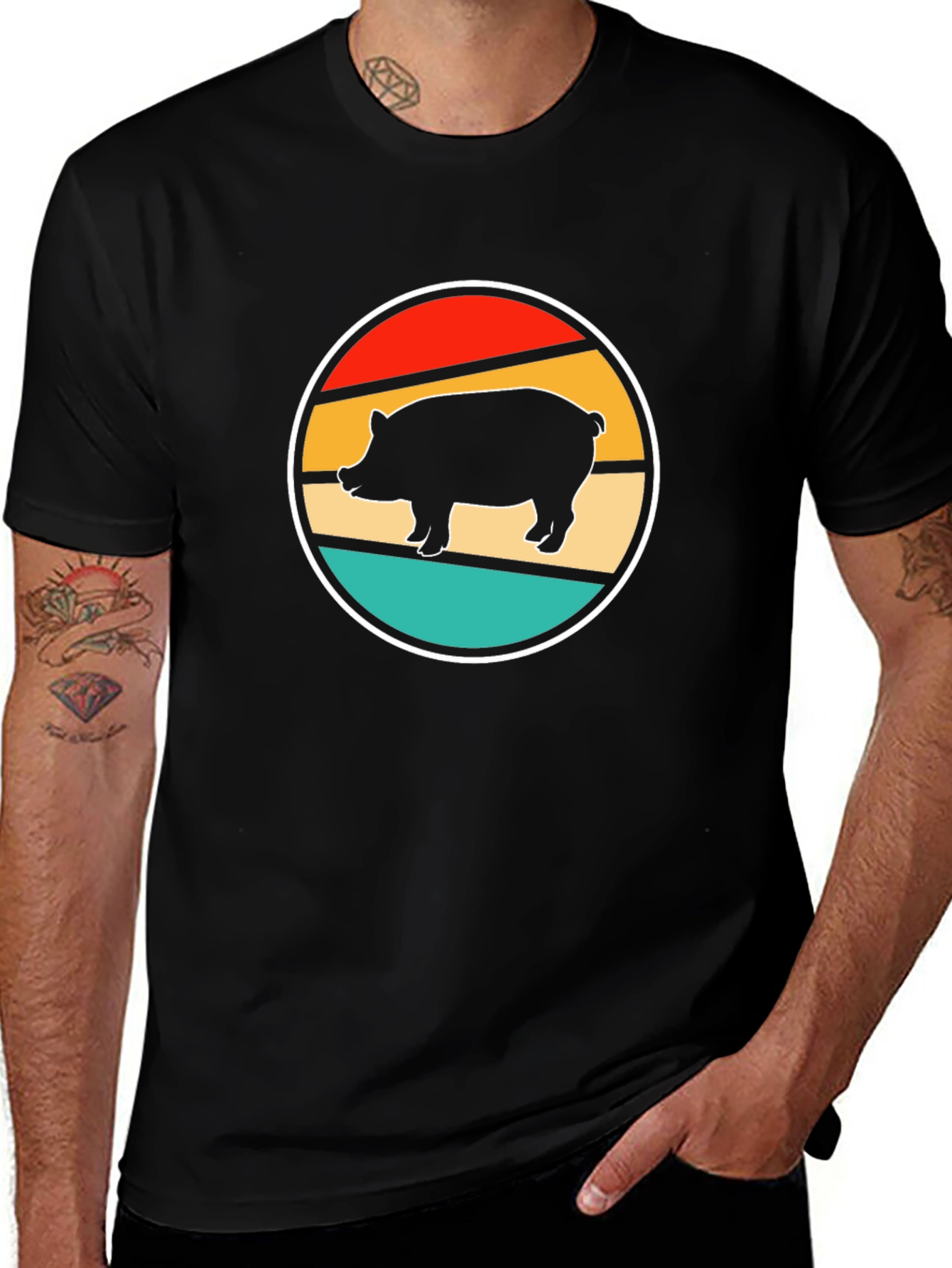 Retro Pig Graphic Tee - Unique Circular Design