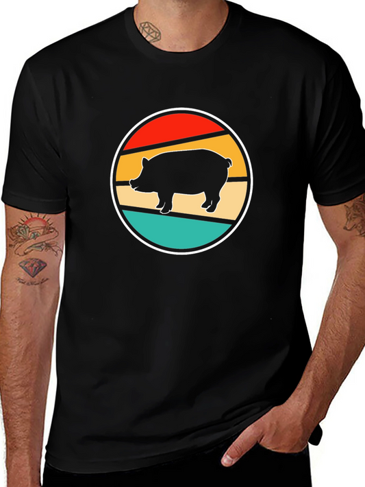 Retro Pig Graphic Tee - Unique Circular Design