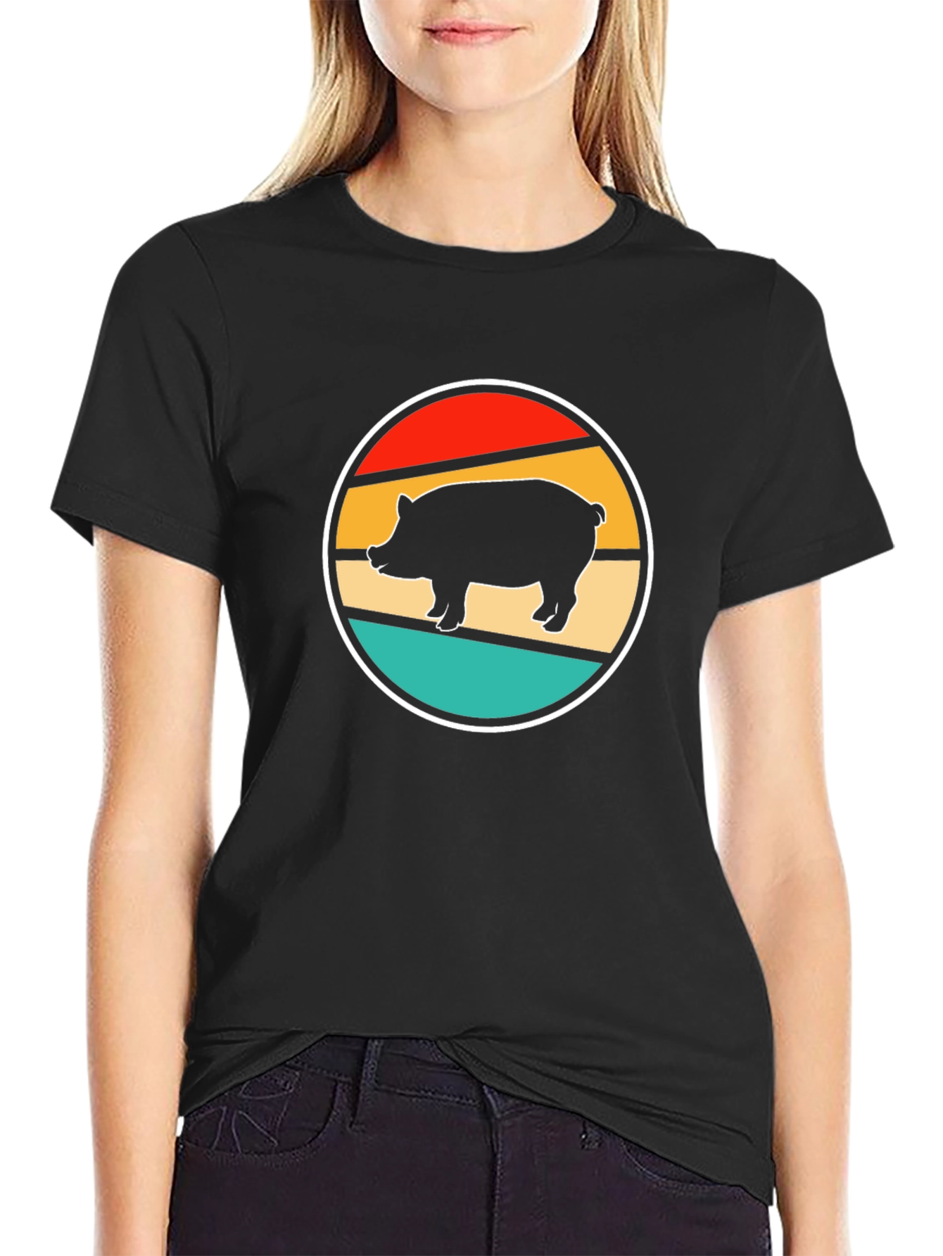 Retro Pig Graphic Tee - Unique Circular Design