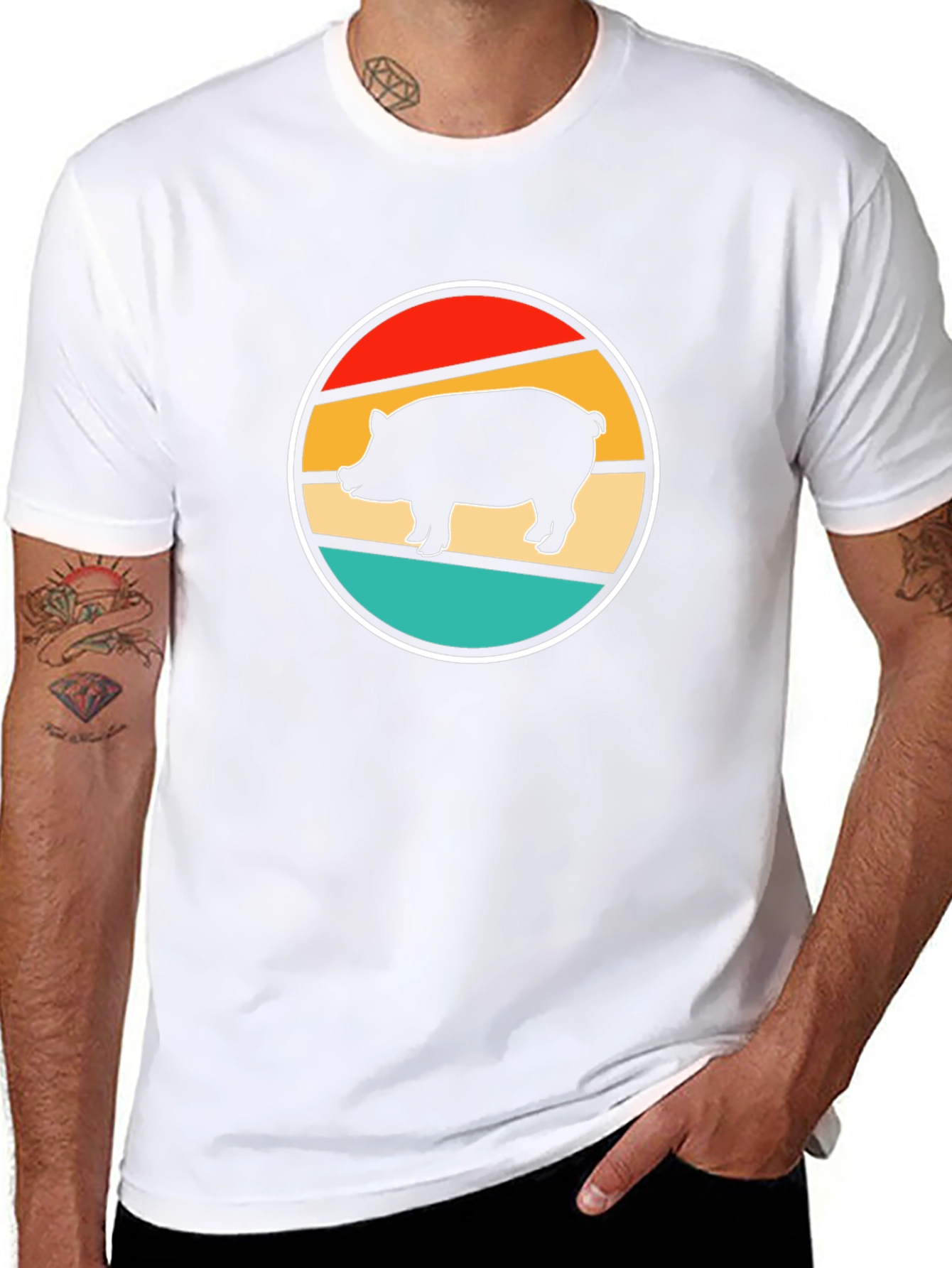 Retro Pig Graphic Tee - Unique Circular Design