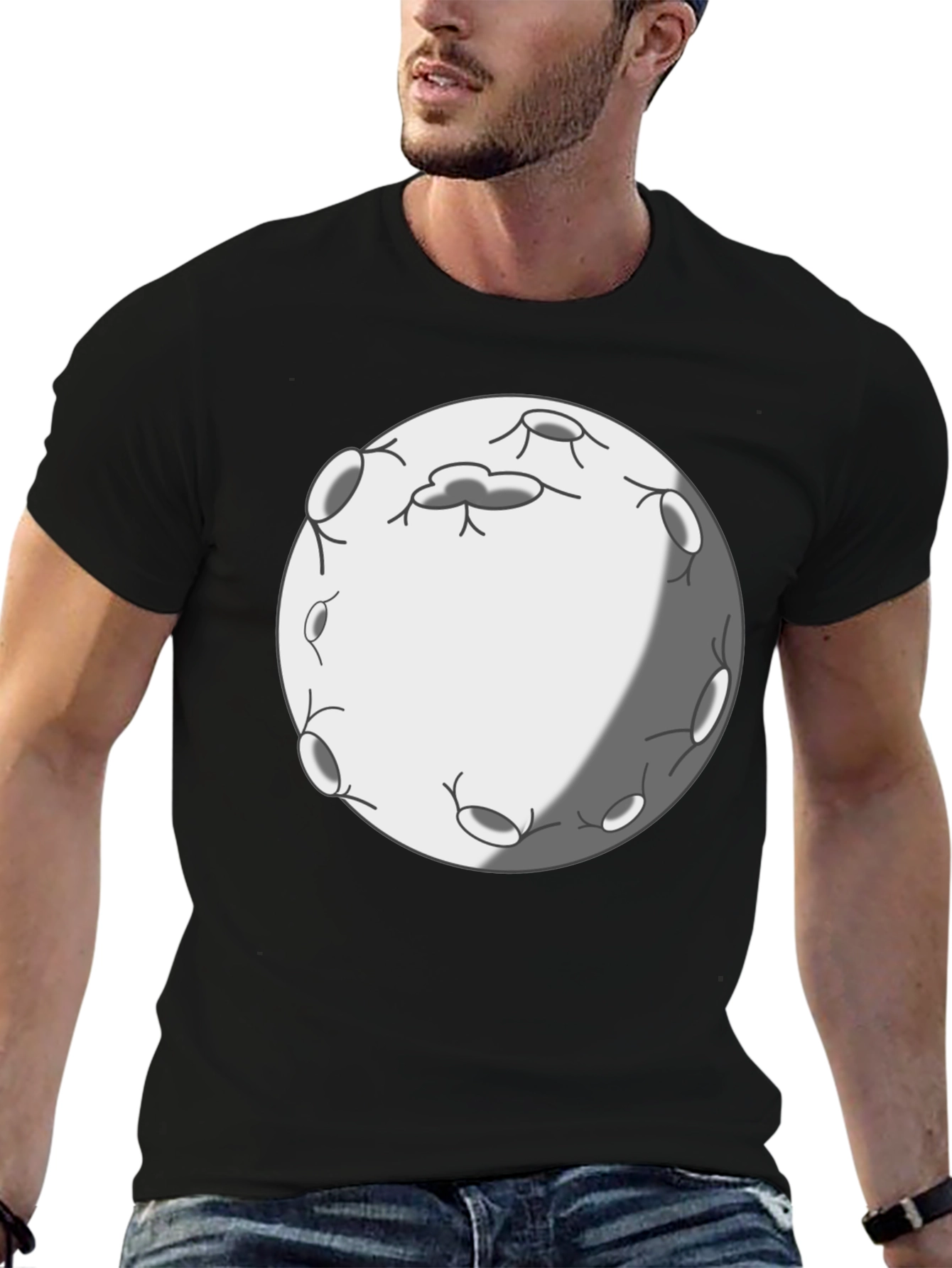 Cartoon Moon Graphic Tee - Black