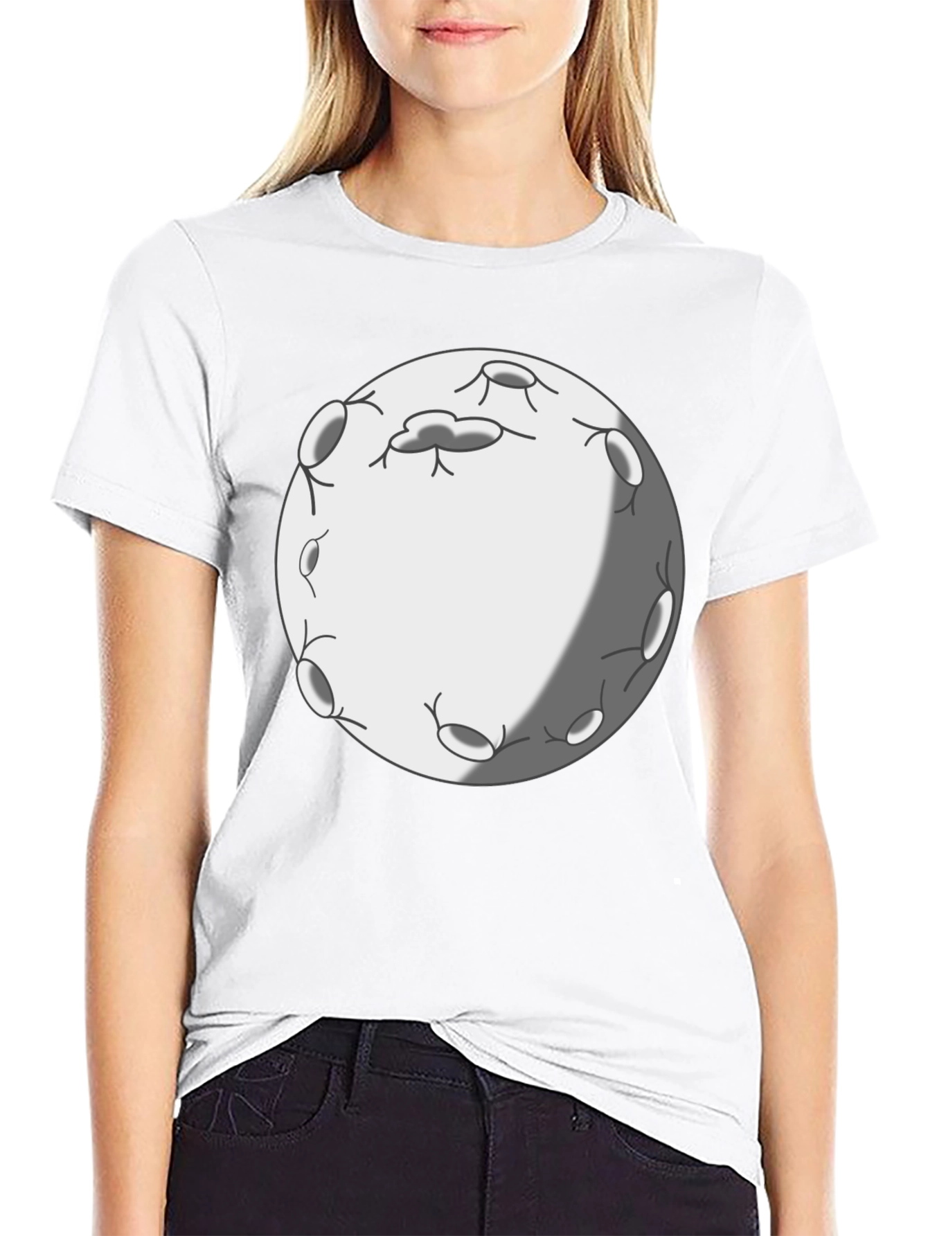 Cartoon Moon Graphic Tee - Black