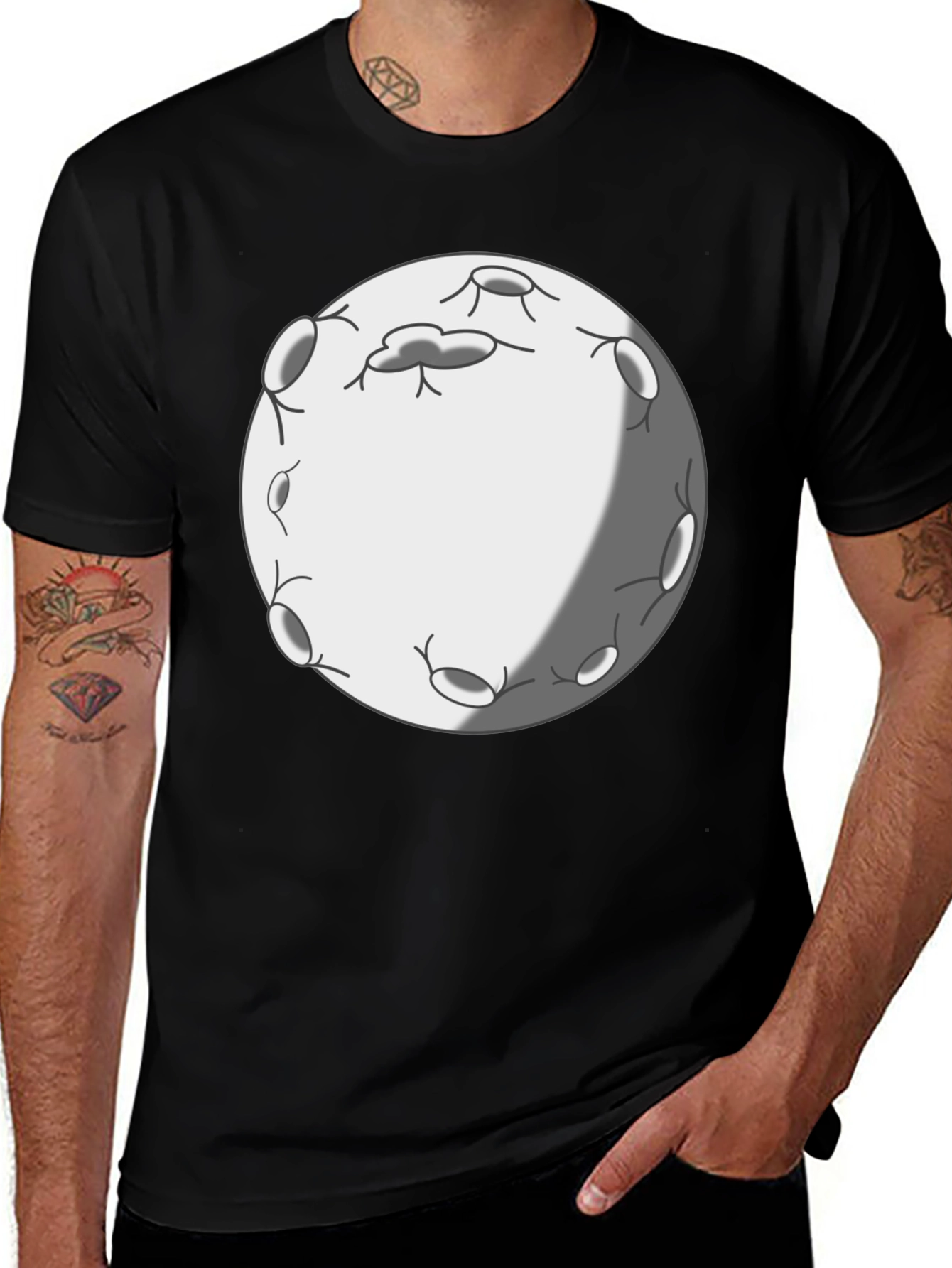 Cartoon Moon Graphic Tee - Black