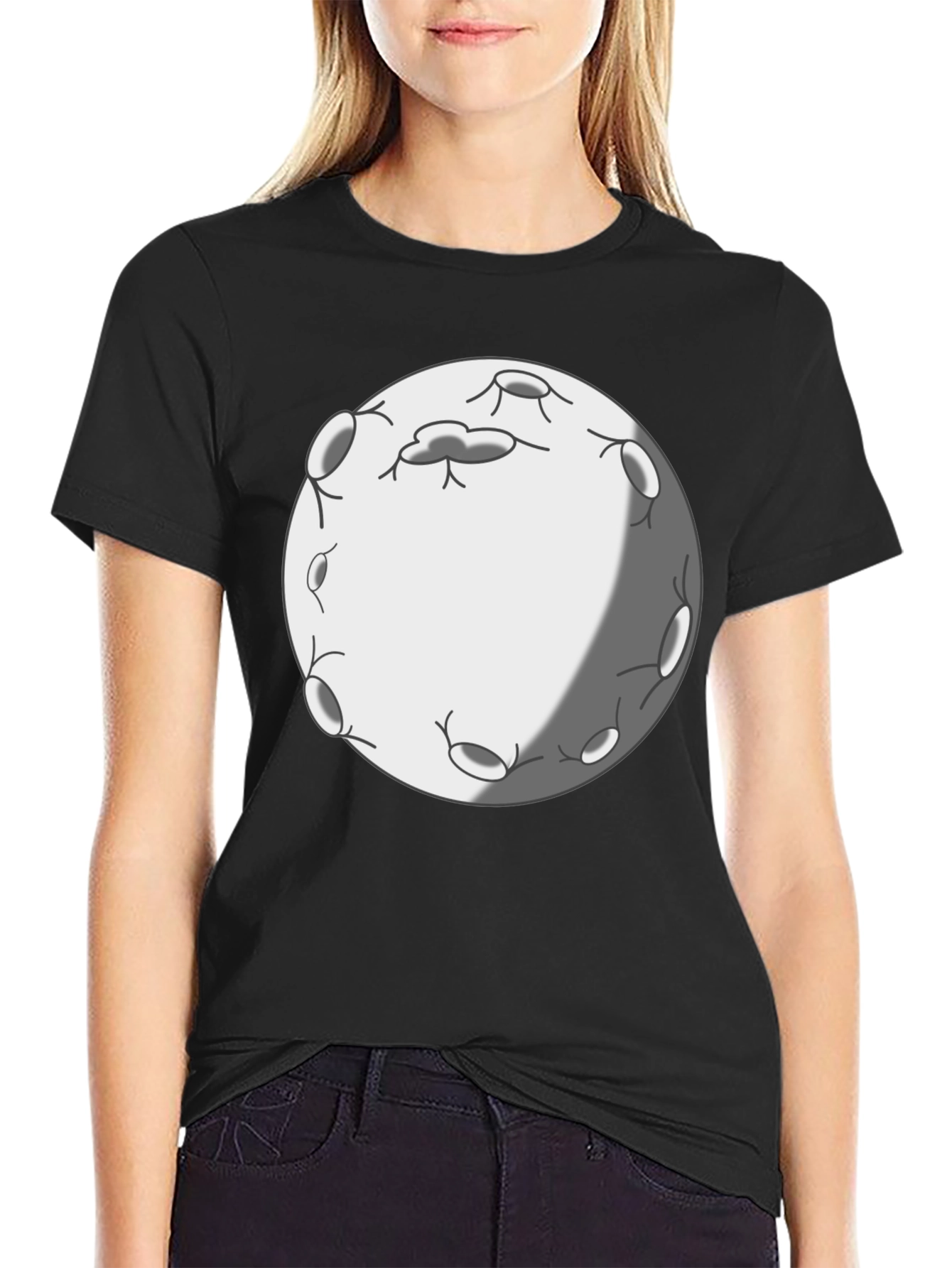 Cartoon Moon Graphic Tee - Black