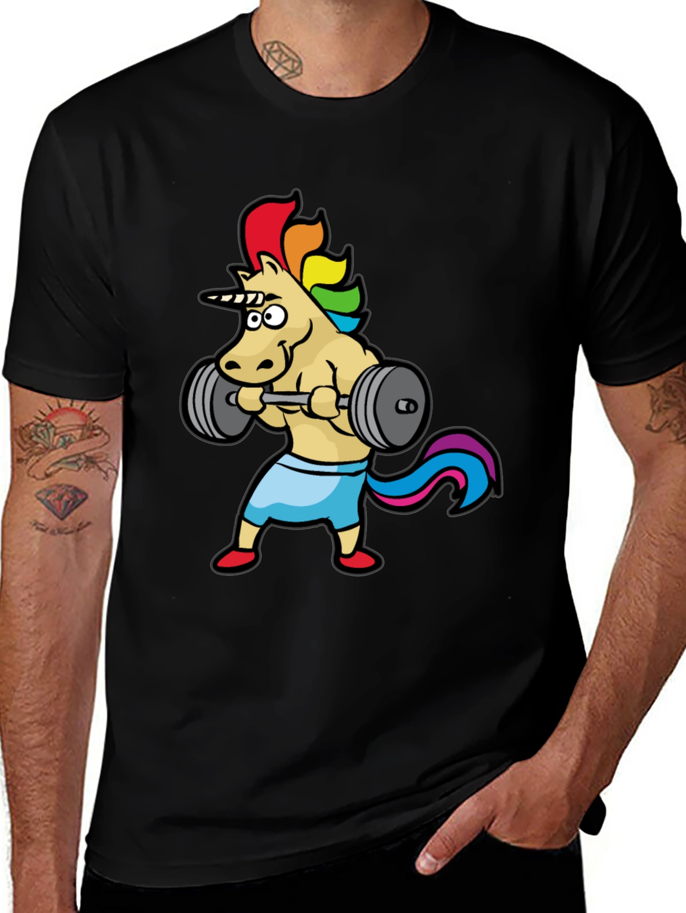 Unicorn Gym T-Shirt: Rainbow Powerlifter Tee