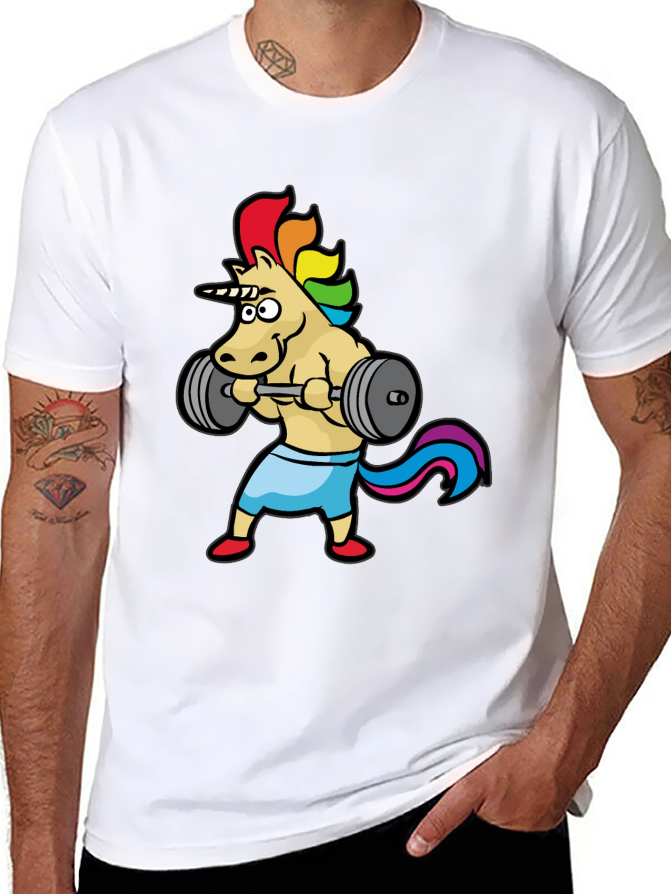 Unicorn Gym T-Shirt: Rainbow Powerlifter Tee
