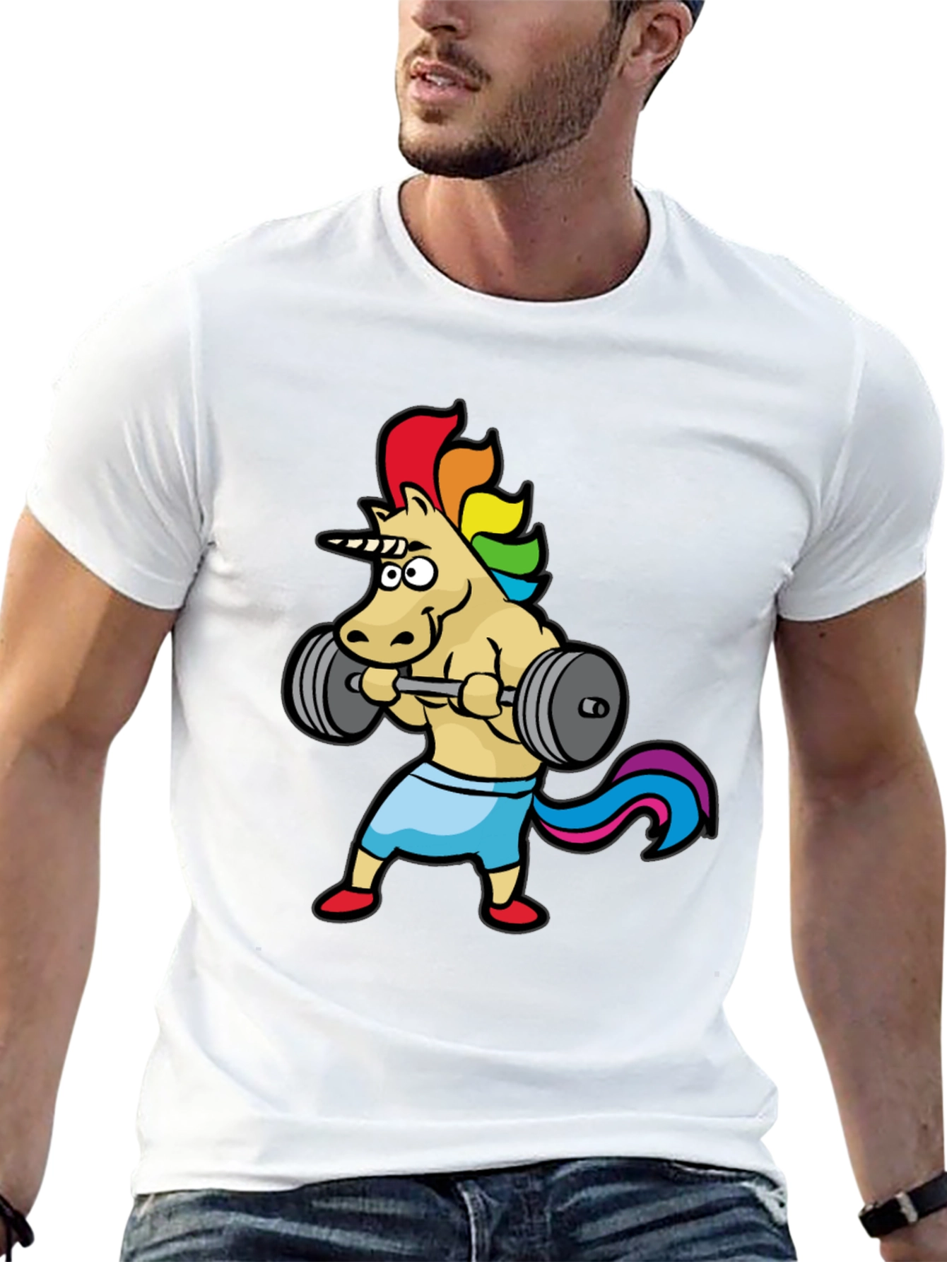 Unicorn Gym T-Shirt: Rainbow Powerlifter Tee