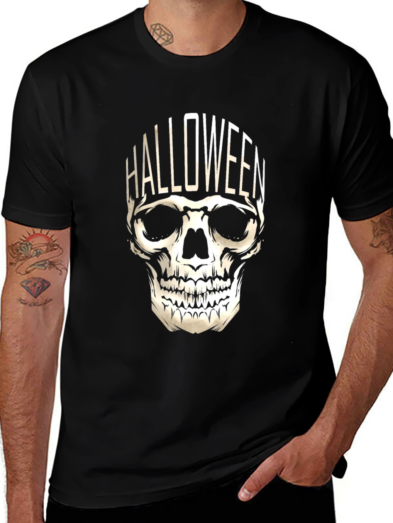 Halloween Skull Graphic Tee - Black
