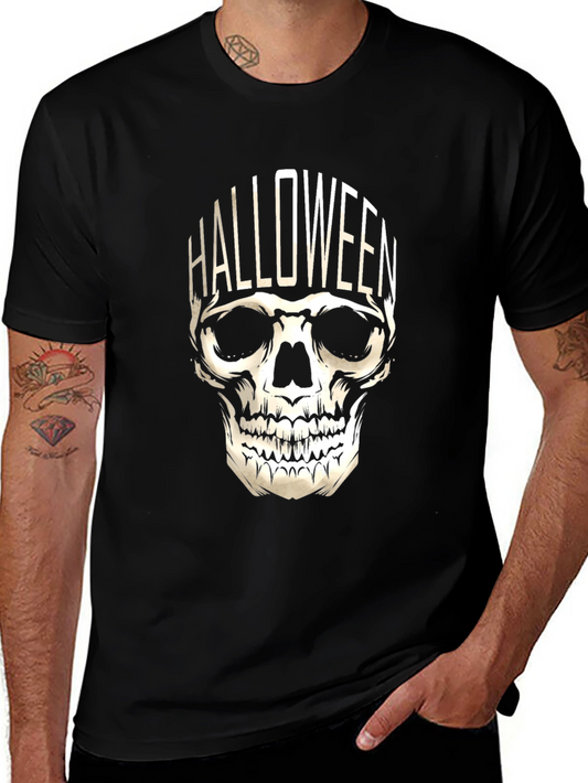 Halloween Skull Graphic Tee - Black
