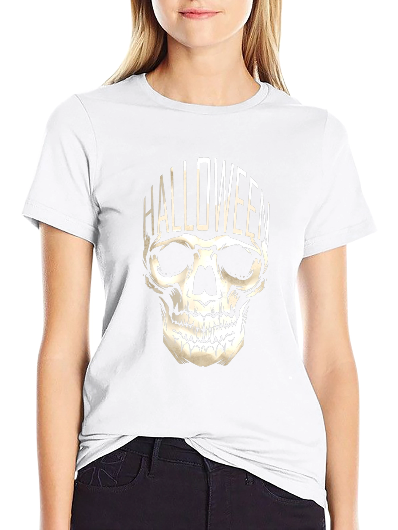 Halloween Skull Graphic Tee - Black
