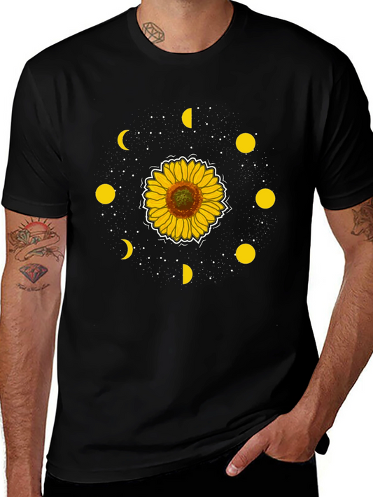 Sunflower Moon Phase Graphic Tee - Black