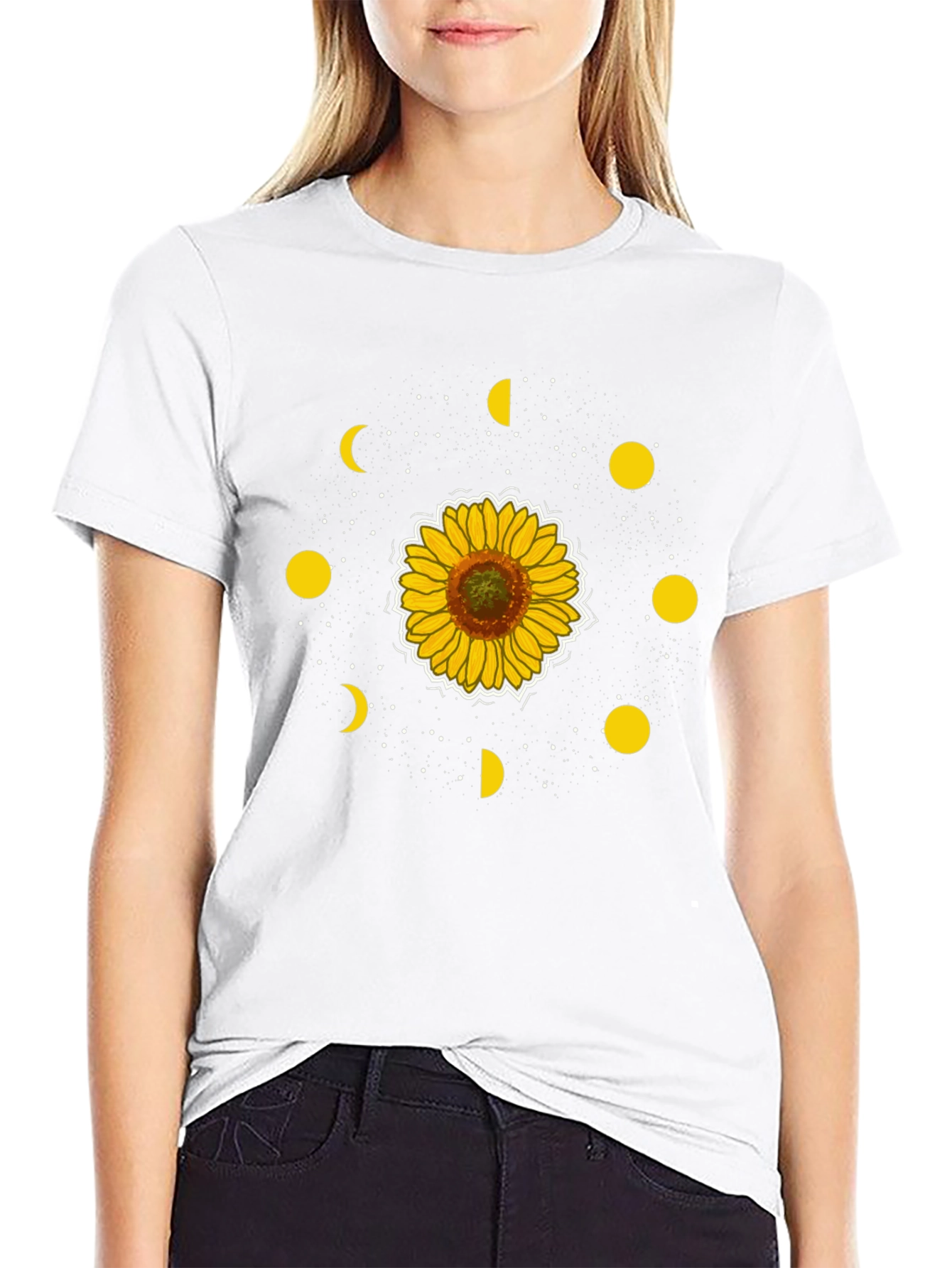 Sunflower Moon Phase Graphic Tee - Black