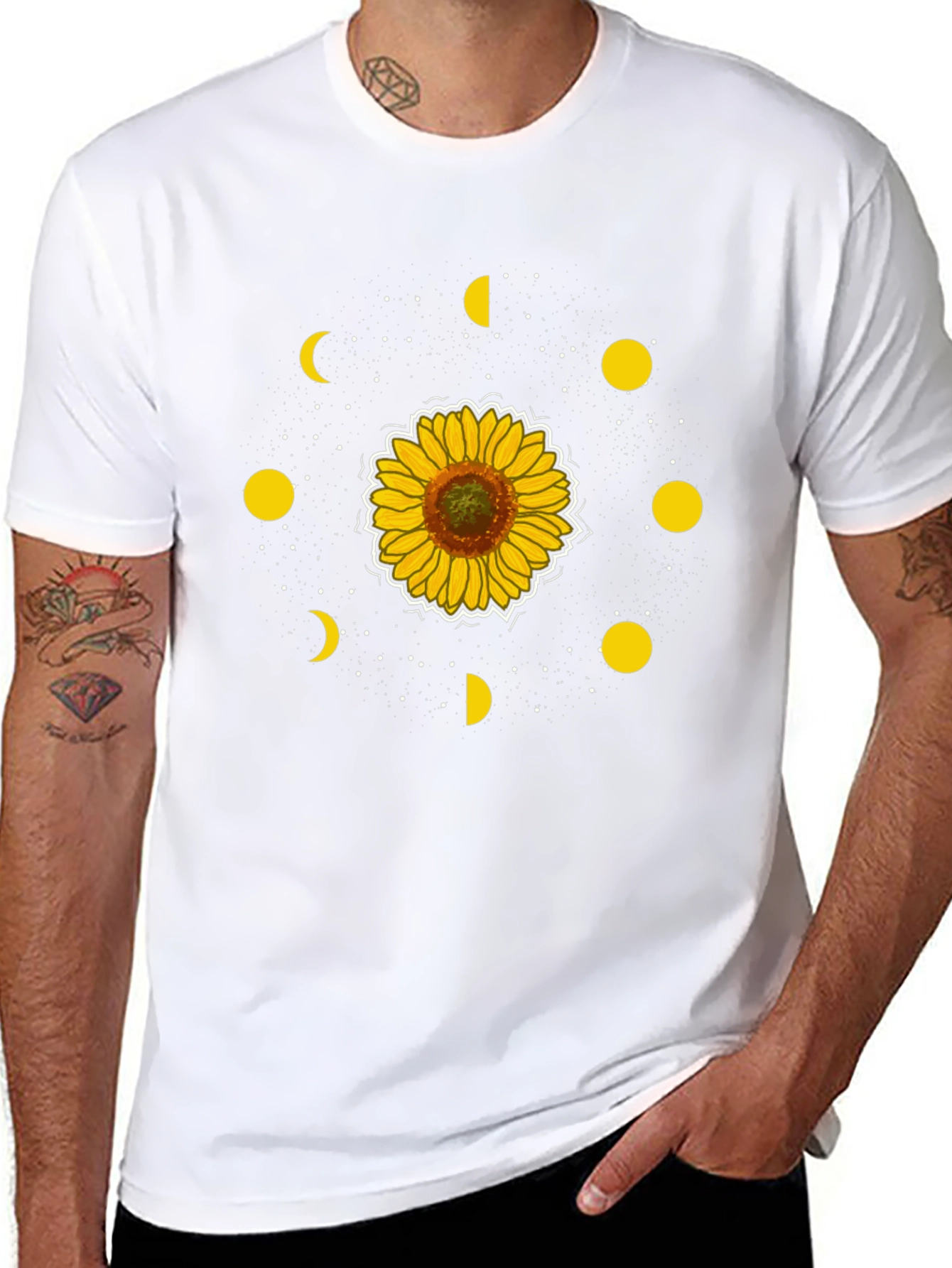Sunflower Moon Phase Graphic Tee - Black
