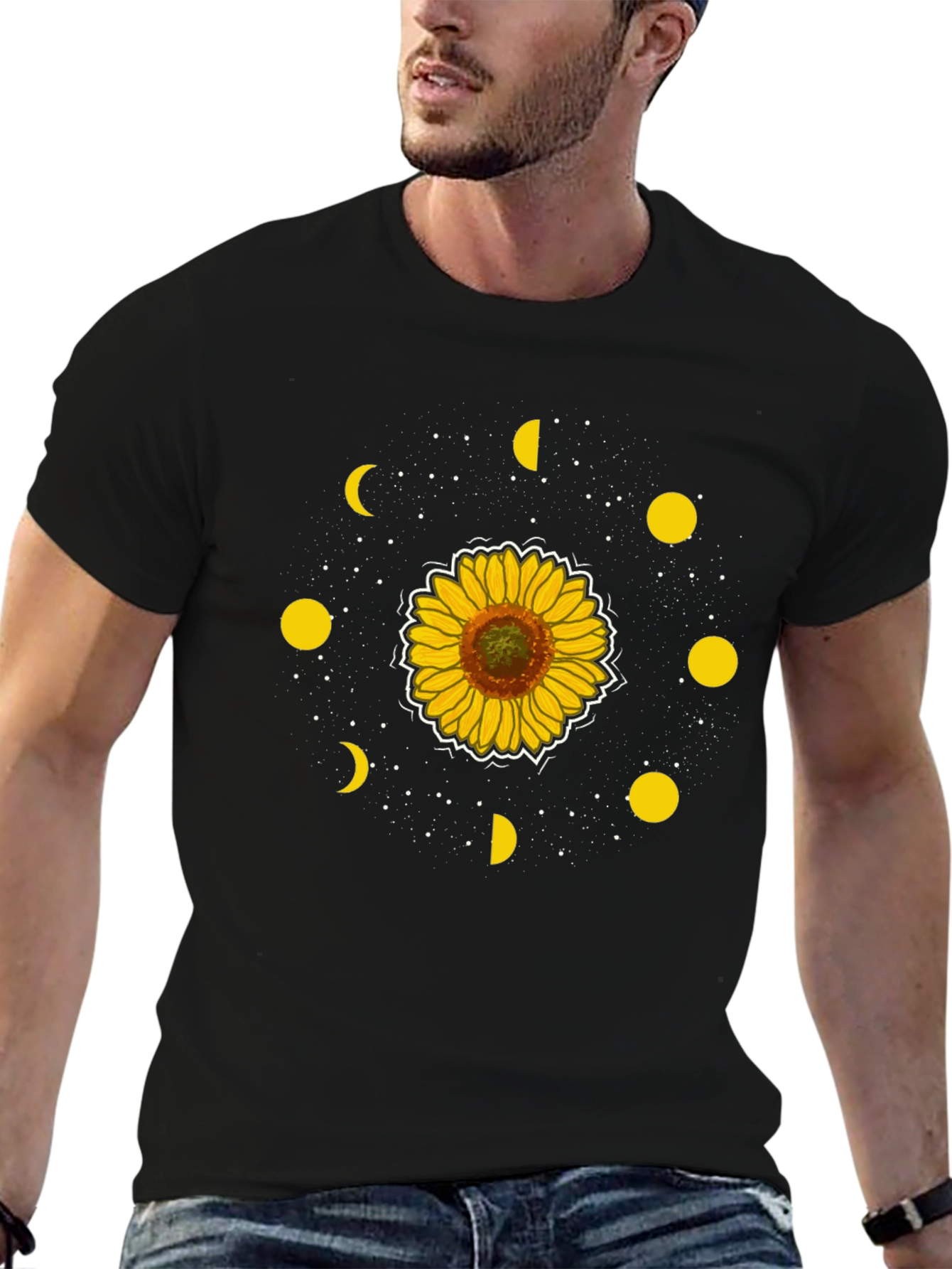 Sunflower Moon Phase Graphic Tee - Black