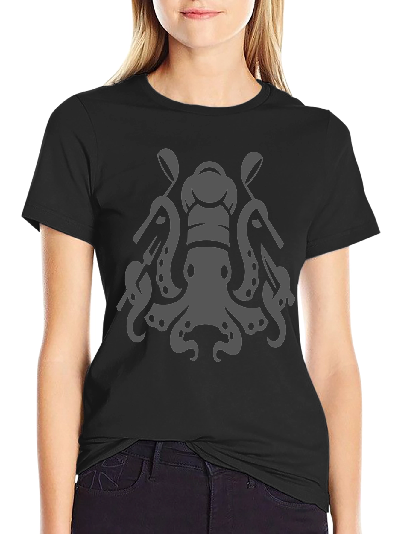 Chef Octopus Graphic Tee - Black Cotton Blend