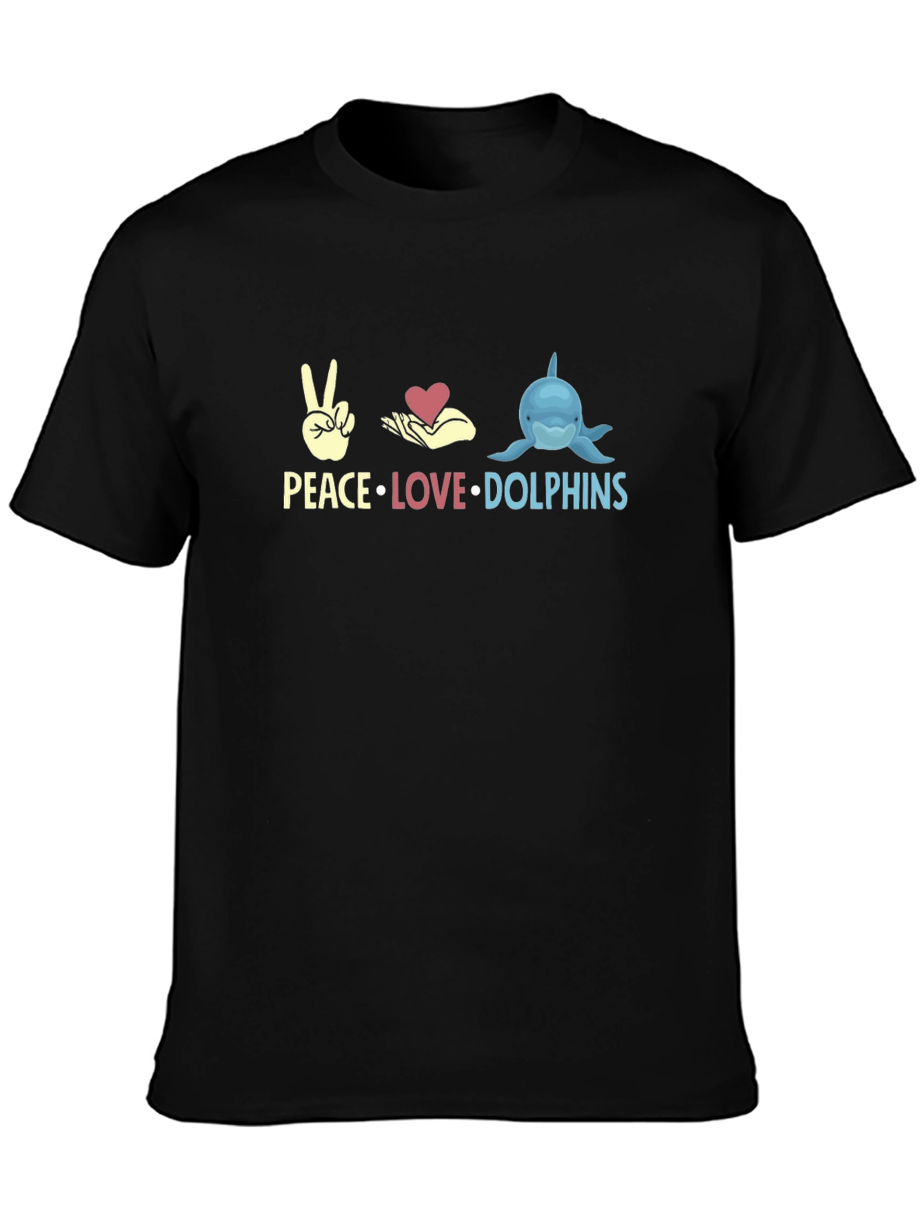 Peace Love Dolphins Black Graphic T-Shirt