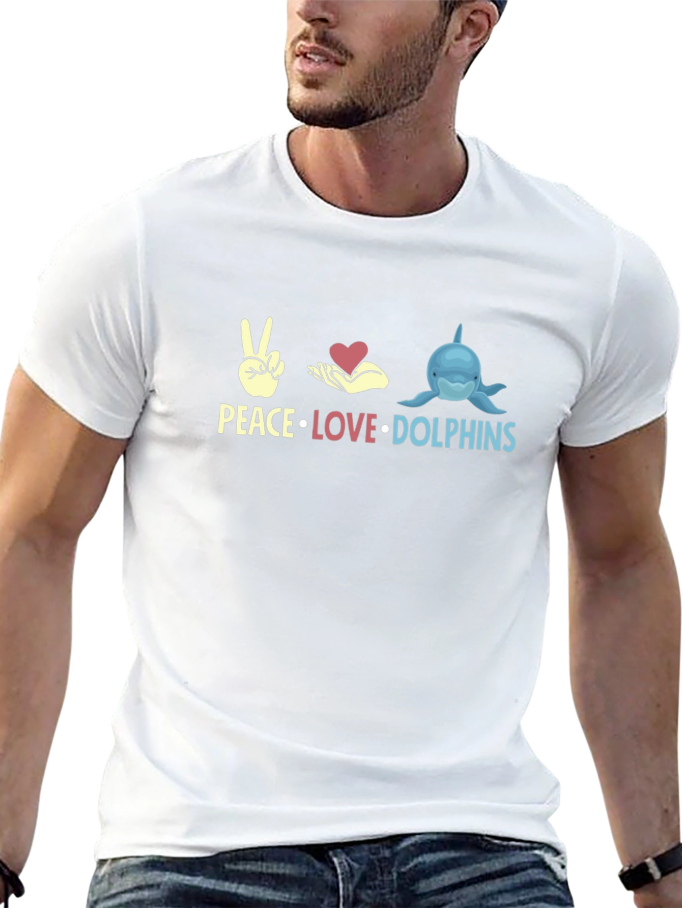 Peace Love Dolphins Black Graphic T-Shirt