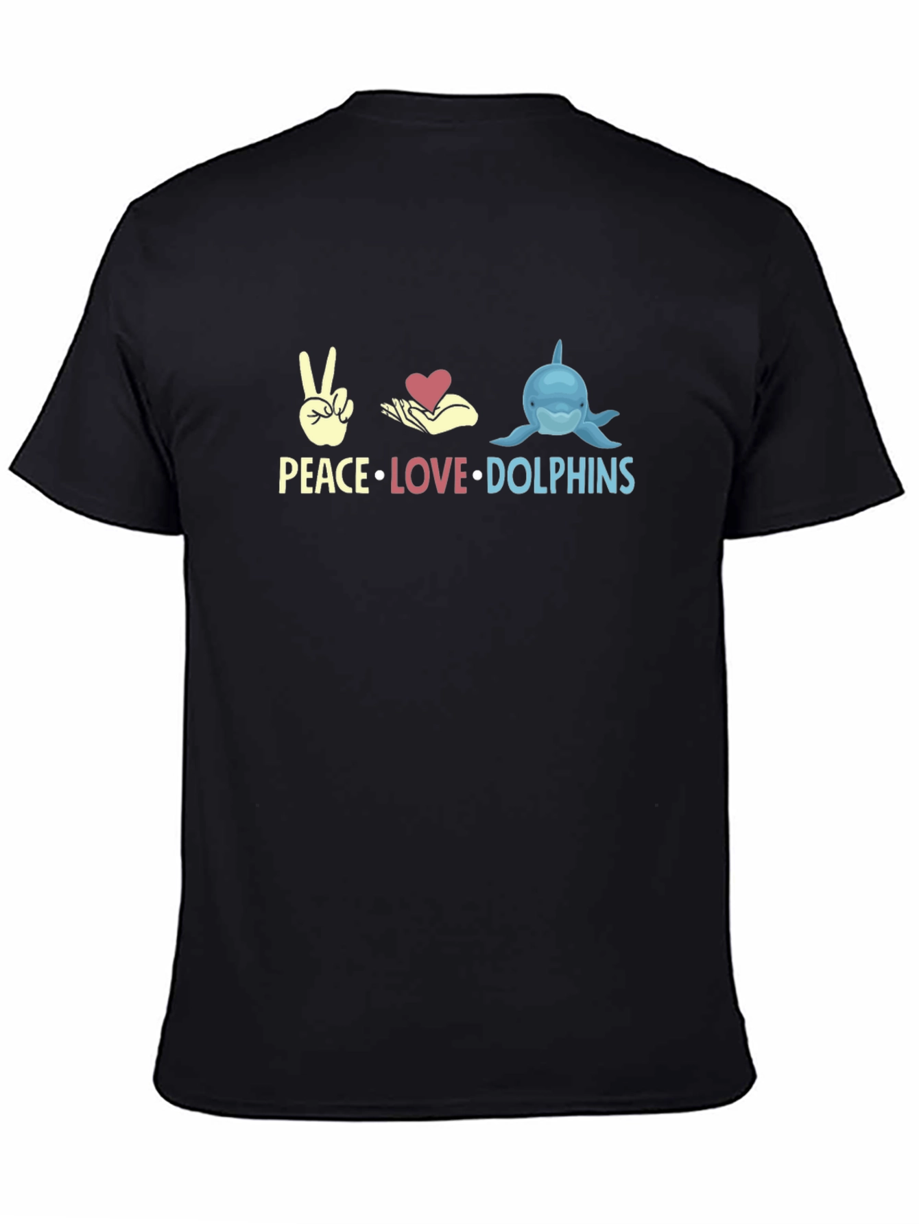 Peace Love Dolphins Black Graphic T-Shirt