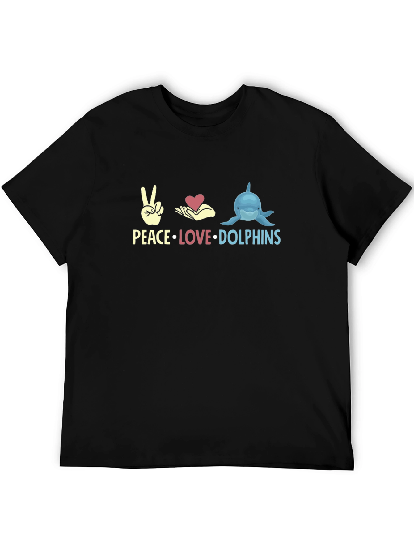 Peace Love Dolphins Black Graphic T-Shirt
