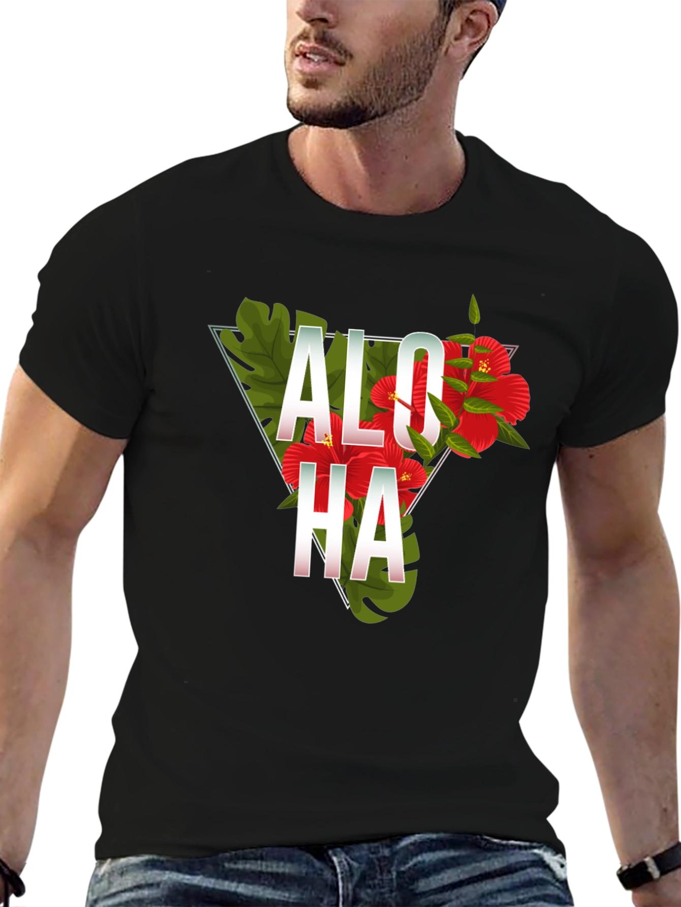 Aloha Floral Triangle Graphic Tee - Black