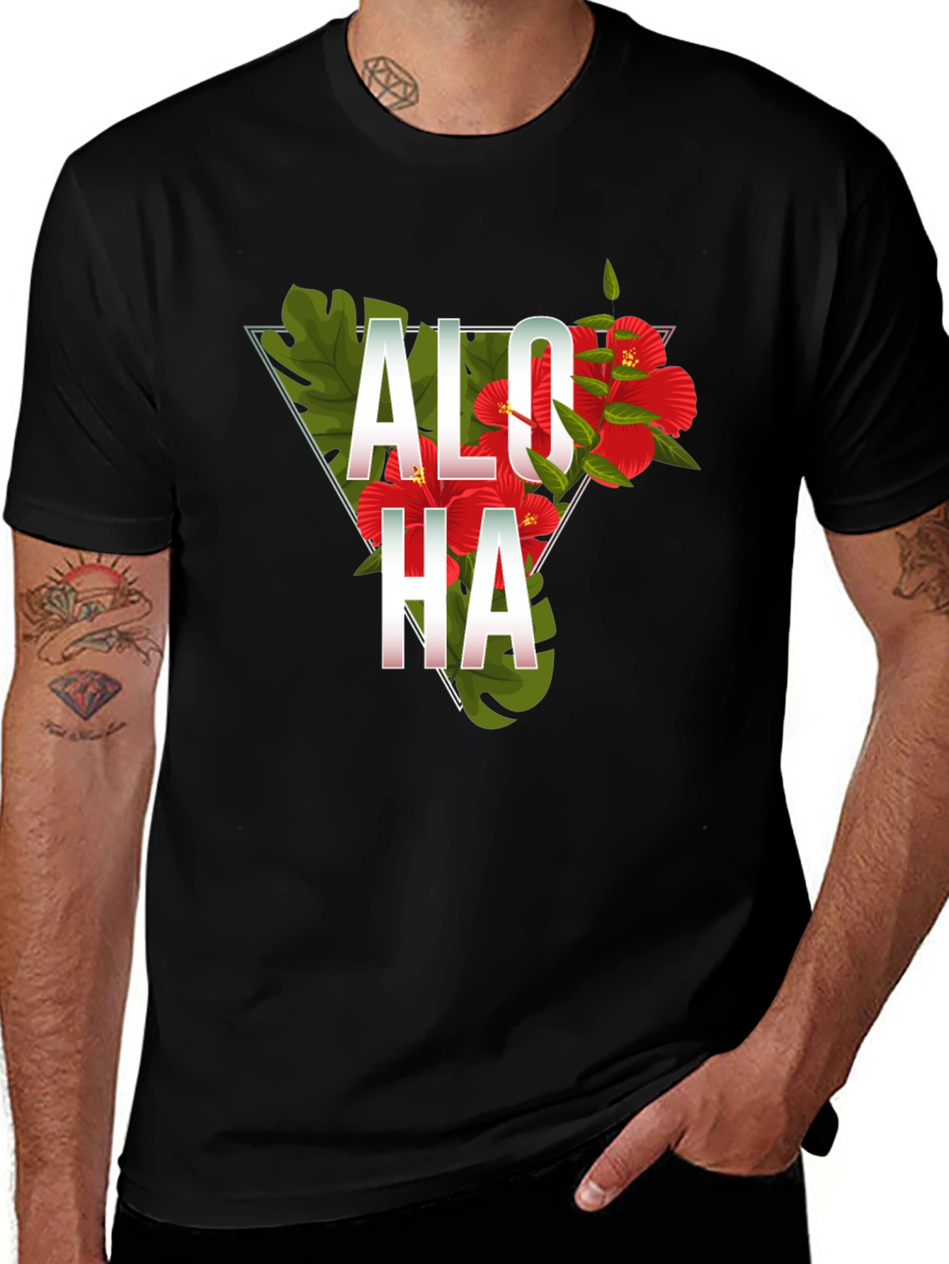 Aloha Floral Triangle Graphic Tee - Black