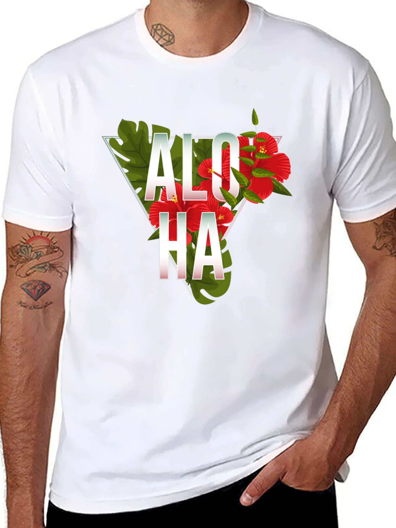 Aloha Floral Triangle Graphic Tee - Black