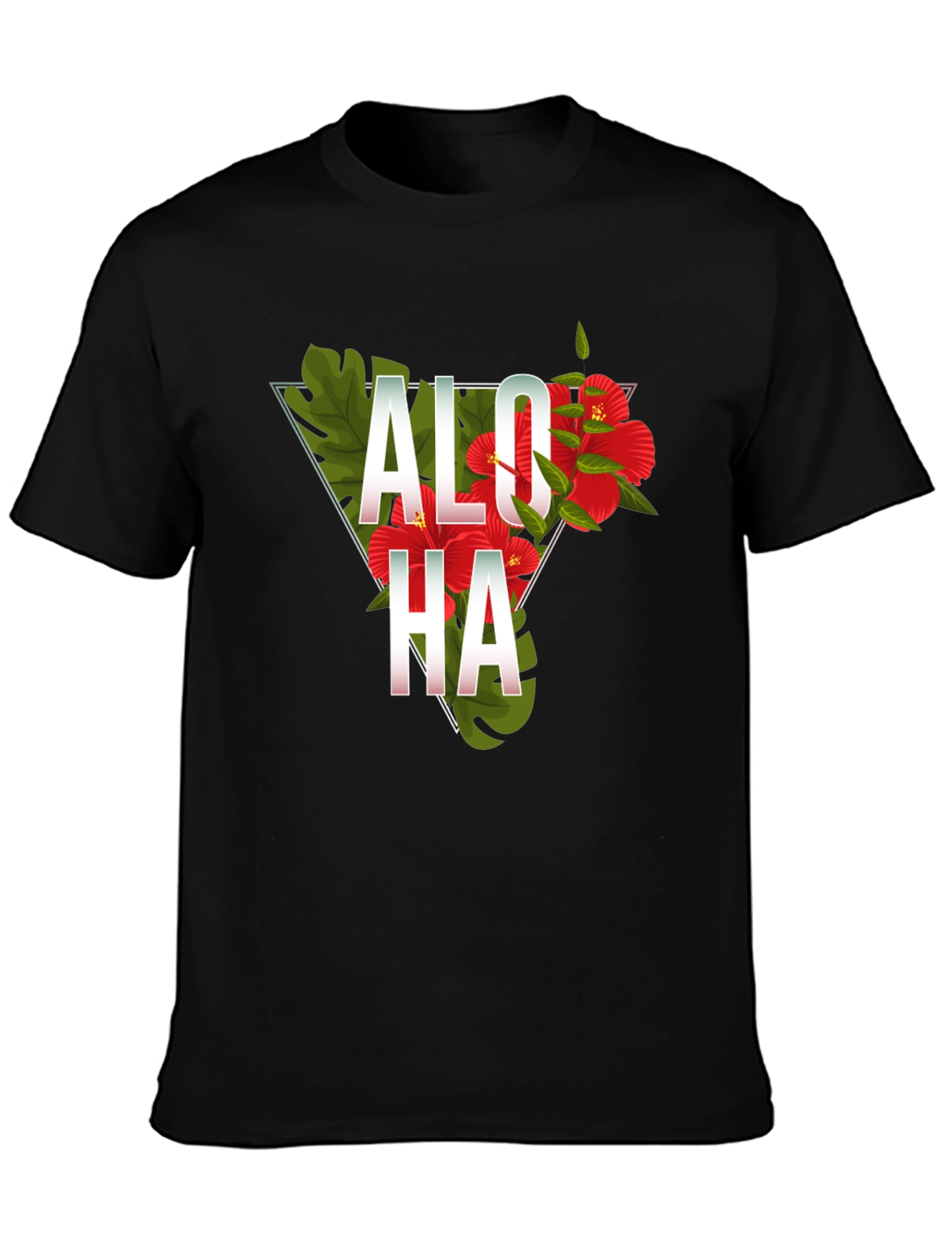 Aloha Floral Triangle Graphic Tee - Black