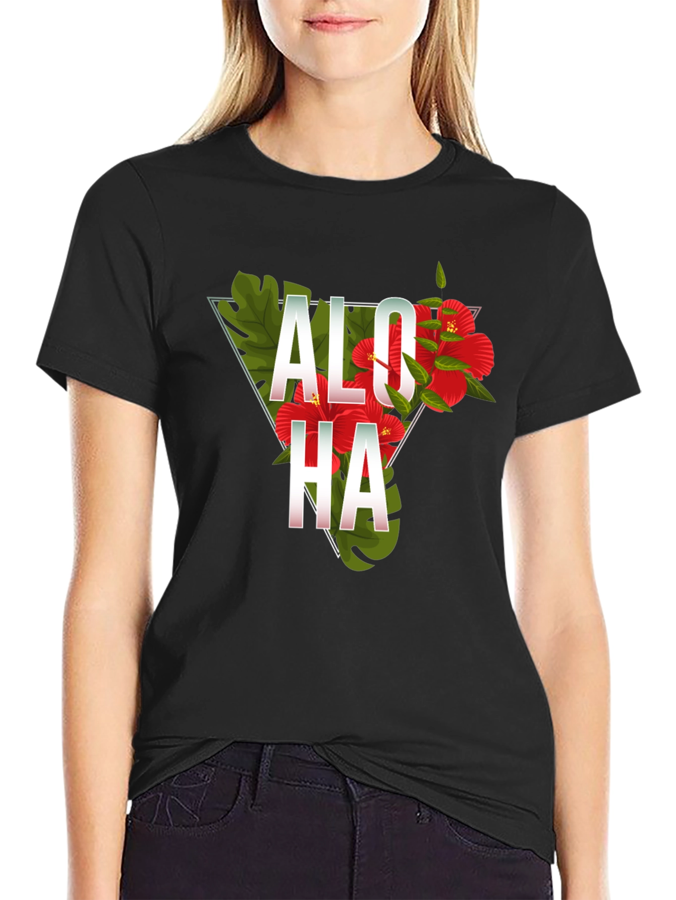 Aloha Floral Triangle Graphic Tee - Black
