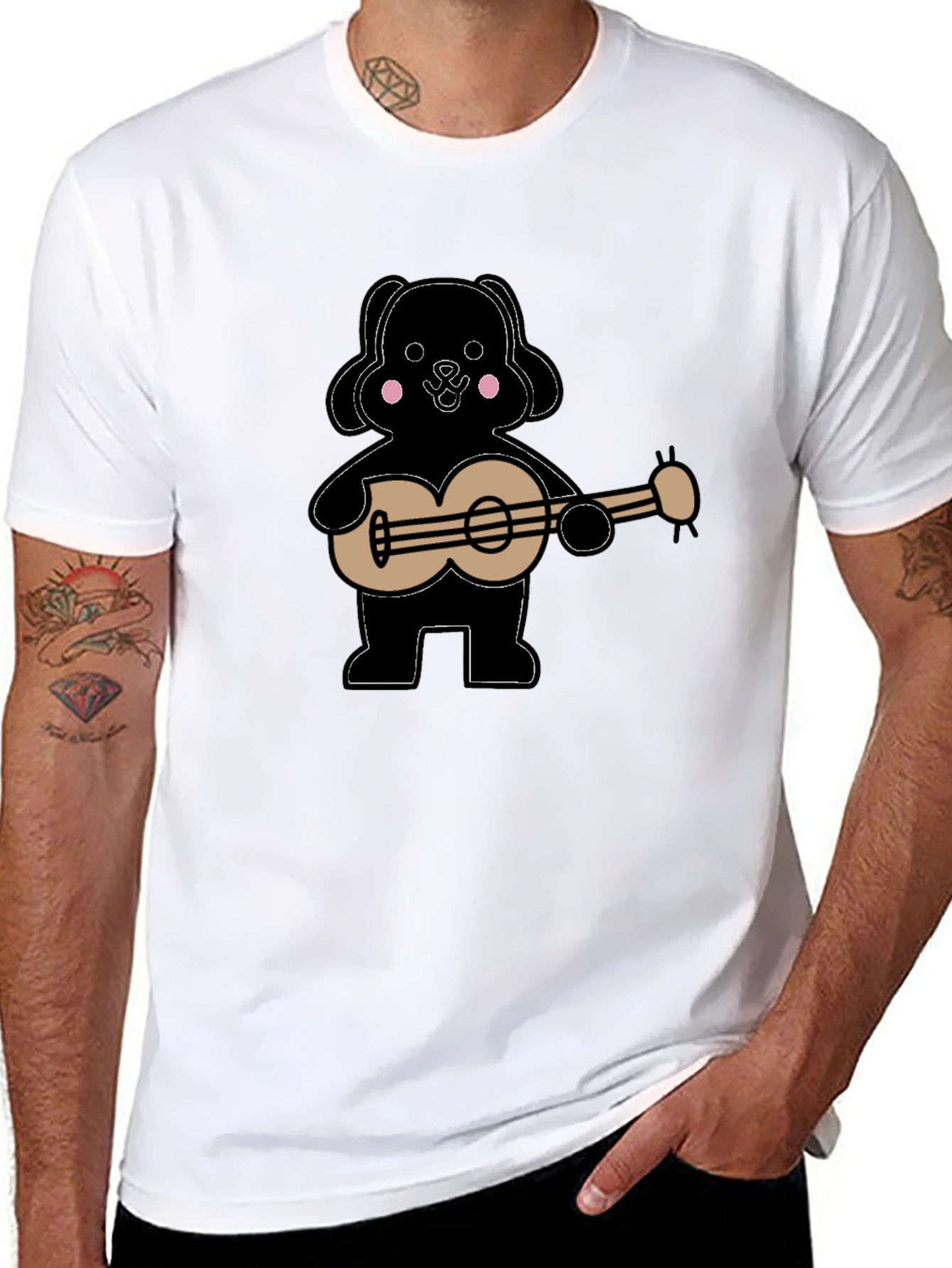 Dog Playing Guitar Graphic Tee - Black