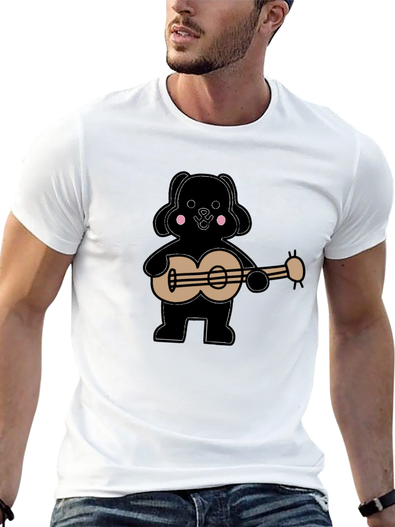 Dog Playing Guitar Graphic Tee - Black