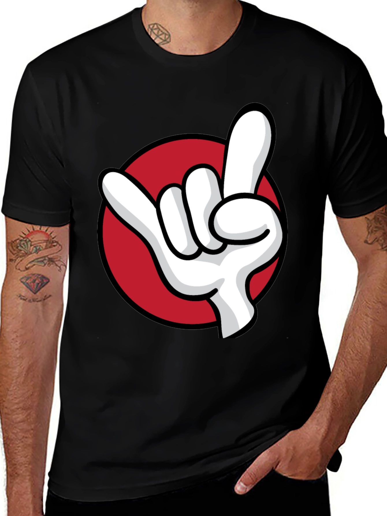 Rock On Hand Graphic Tee - Black Cotton T-Shirt