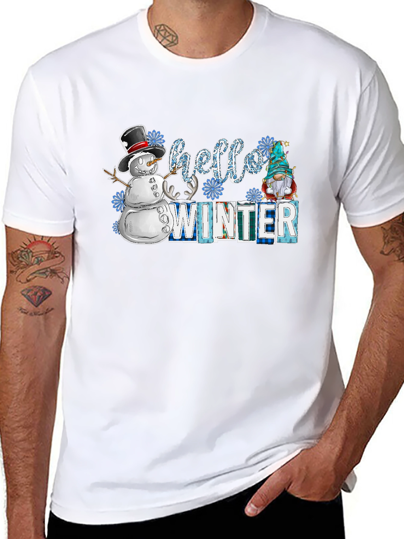 Hello Winter T-Shirt: Snowman & Gnome
