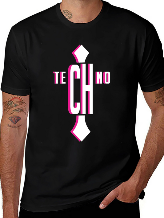 Techno Graphic Tee - Mens Short Sleeve Crew Neck Black T-Shirt