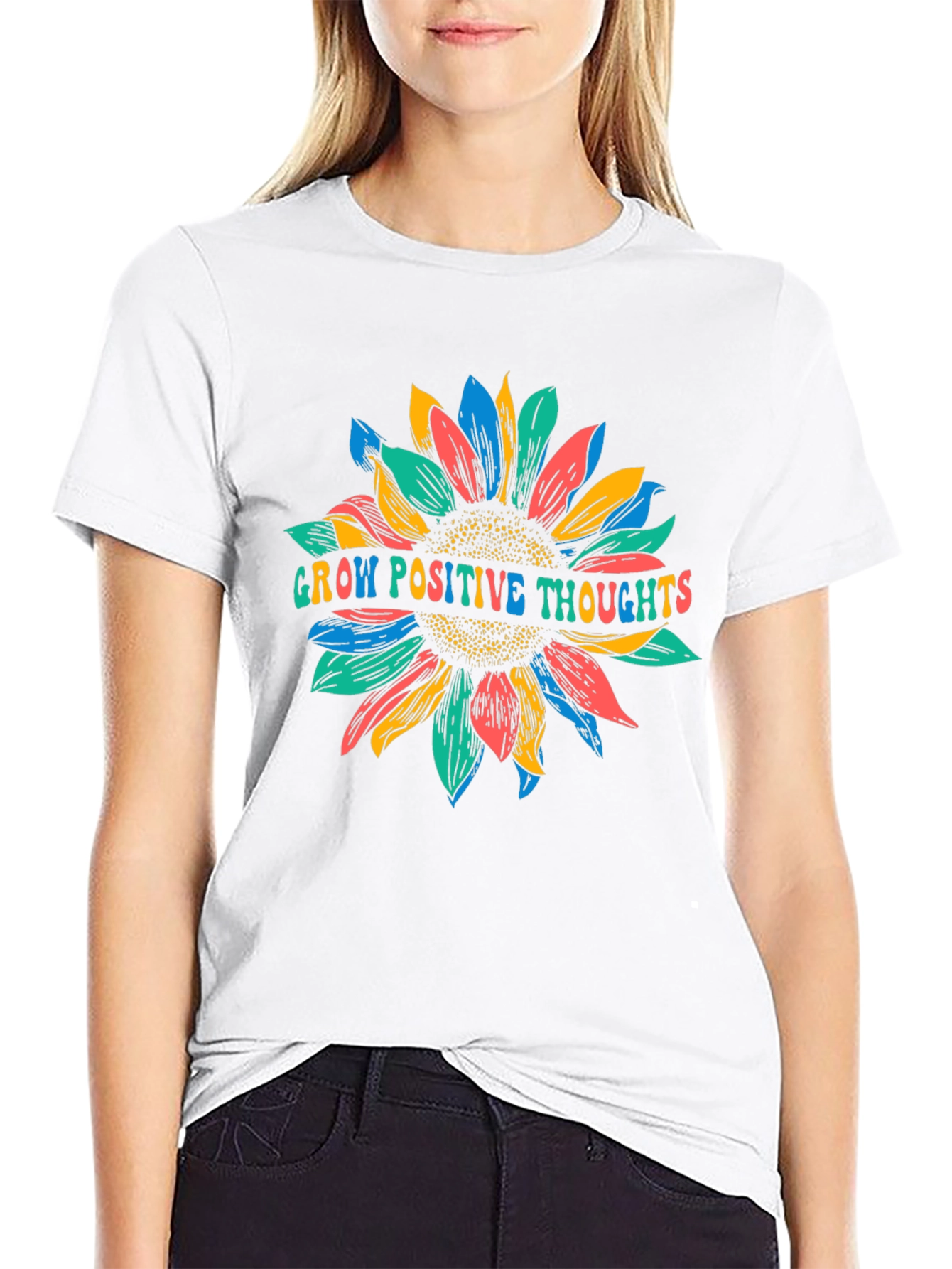 Grow Positive Thoughts Sunflower Graphic T-Shirt