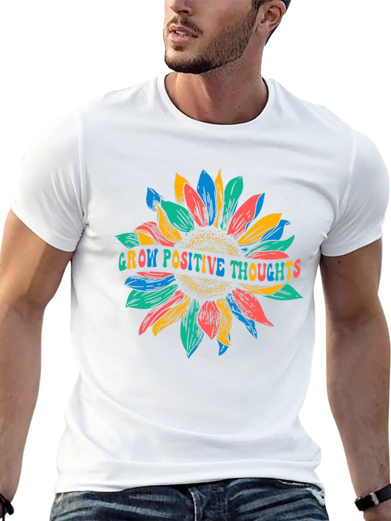 Grow Positive Thoughts Sunflower Graphic T-Shirt