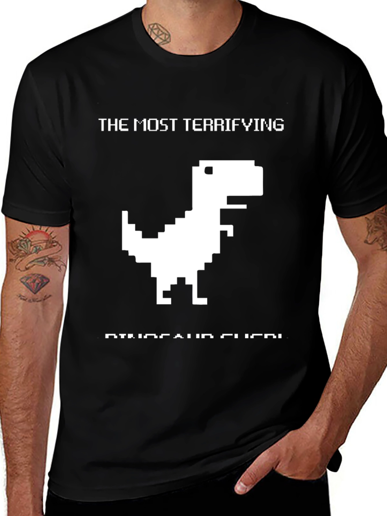 Terrifying Dinosaur Pixel Art Black T-Shirt